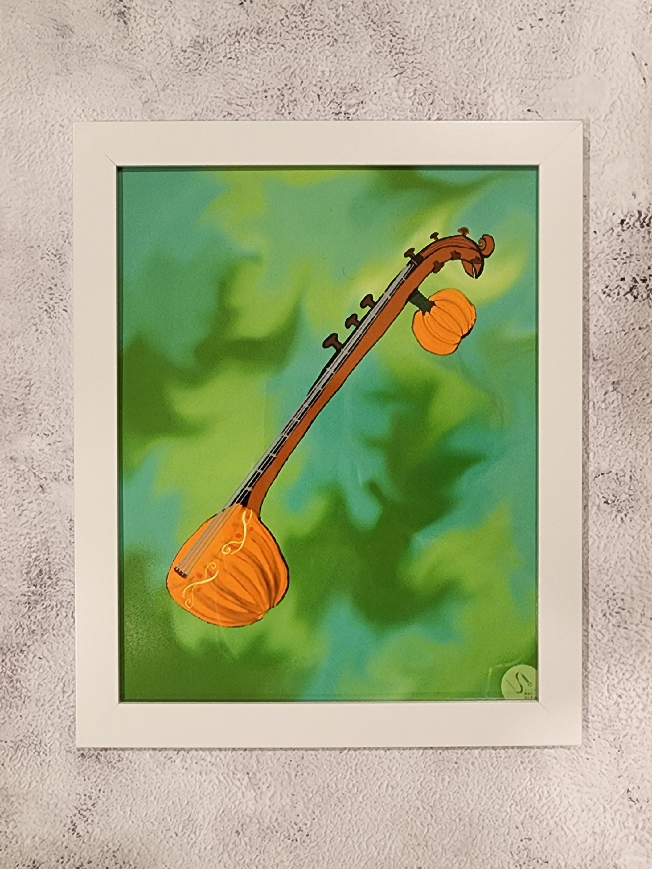 Pumpkin Sitar/Veena Digital Art, framed 8x10 print or 4x6 postcard