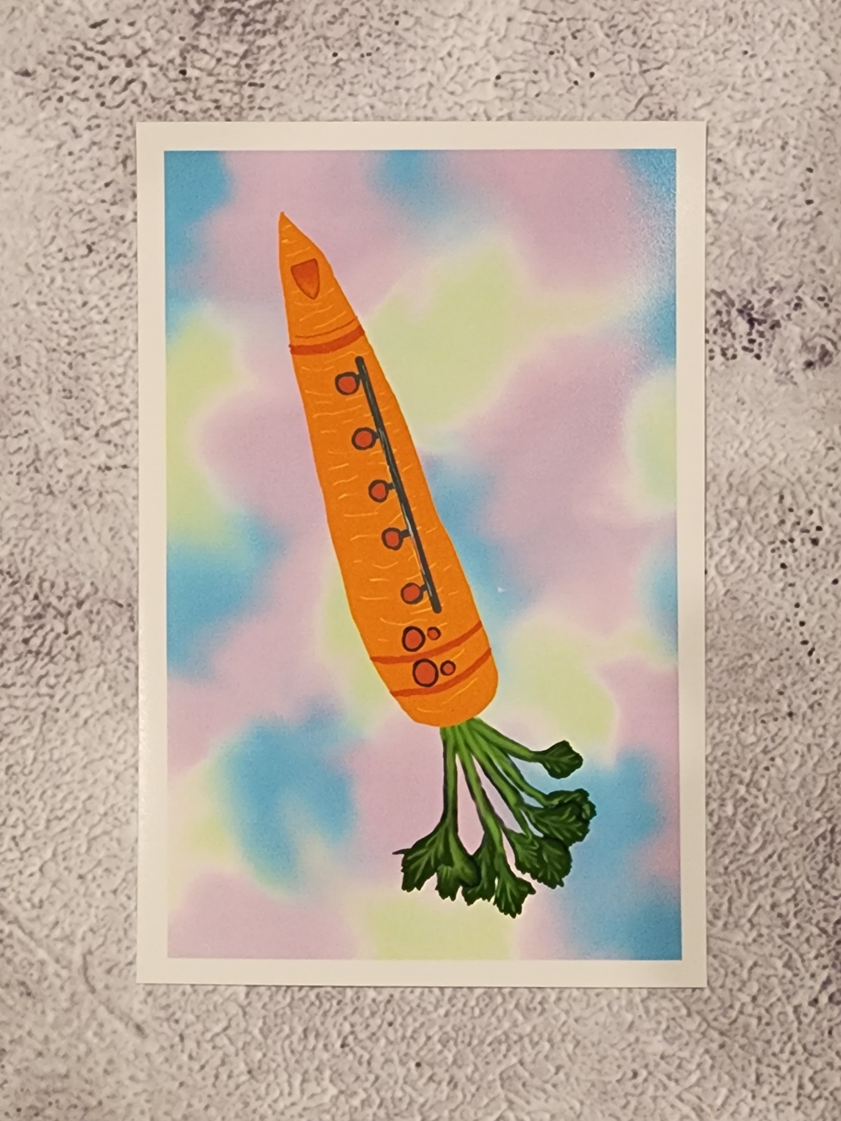 Carrot Flute Digital Art, framed 8x10 print or 4x6 postcard