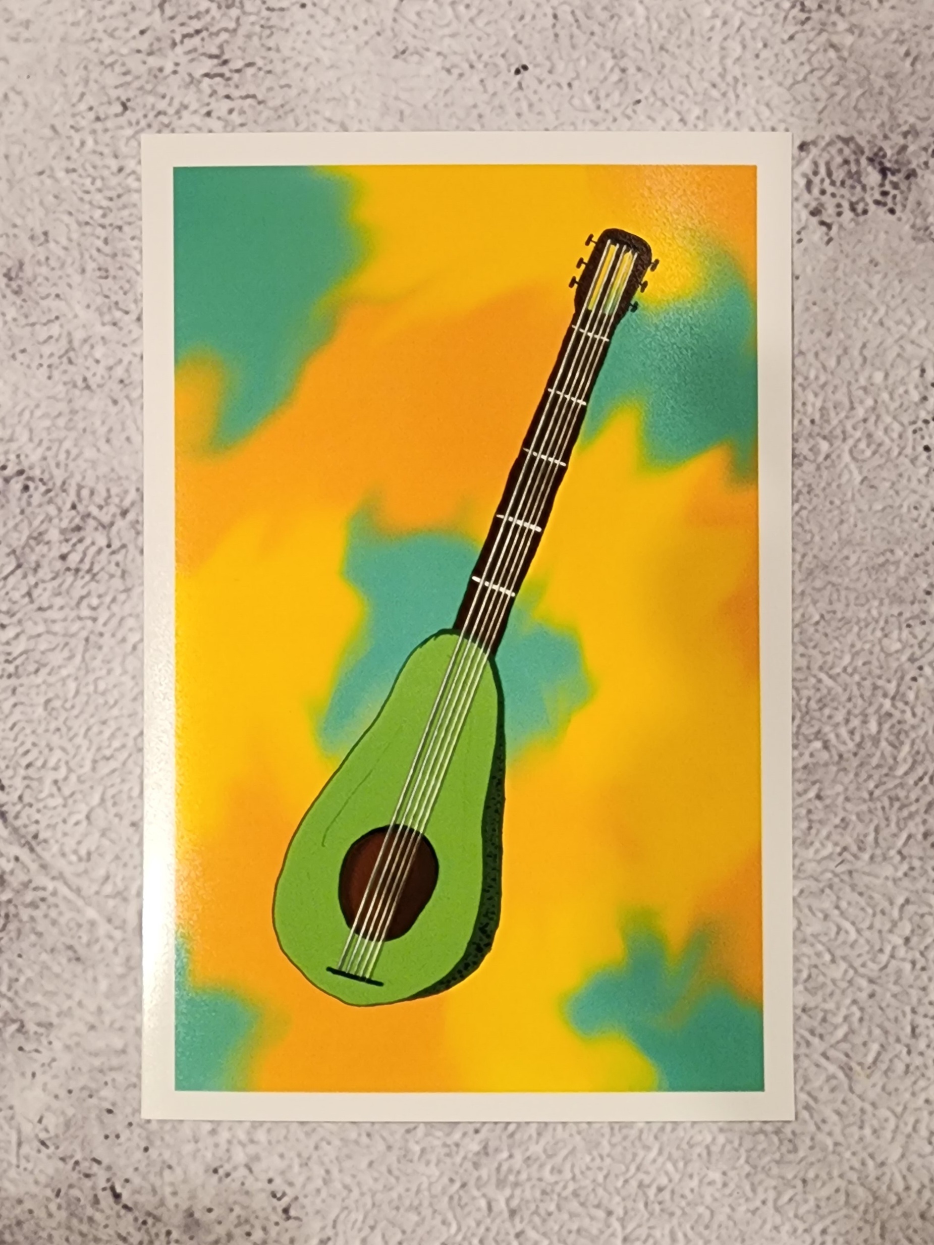 Avocado Guitar Digital Art, framed 8x10 print or 4x6 postcard