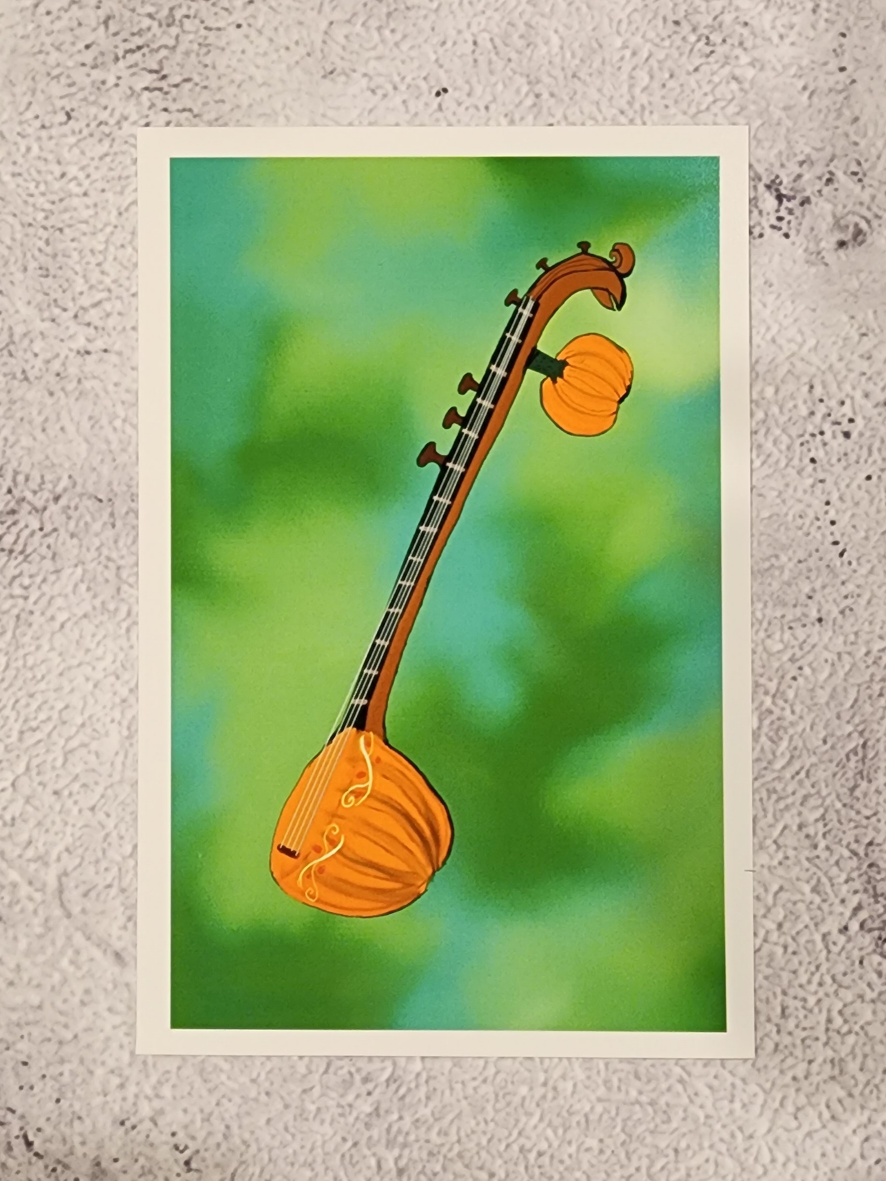 Pumpkin Sitar/Veena Digital Art, framed 8x10 print or 4x6 postcard