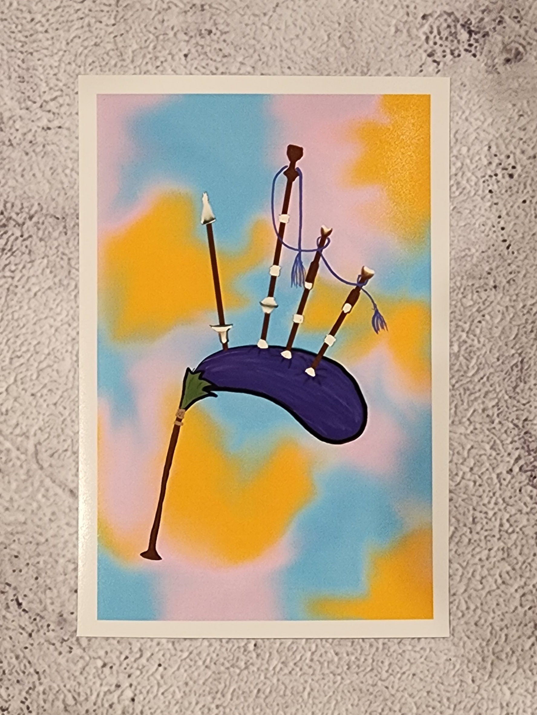 Eggplant Bagpipes Digital Art, framed 8x10 print or 4x6 postcard