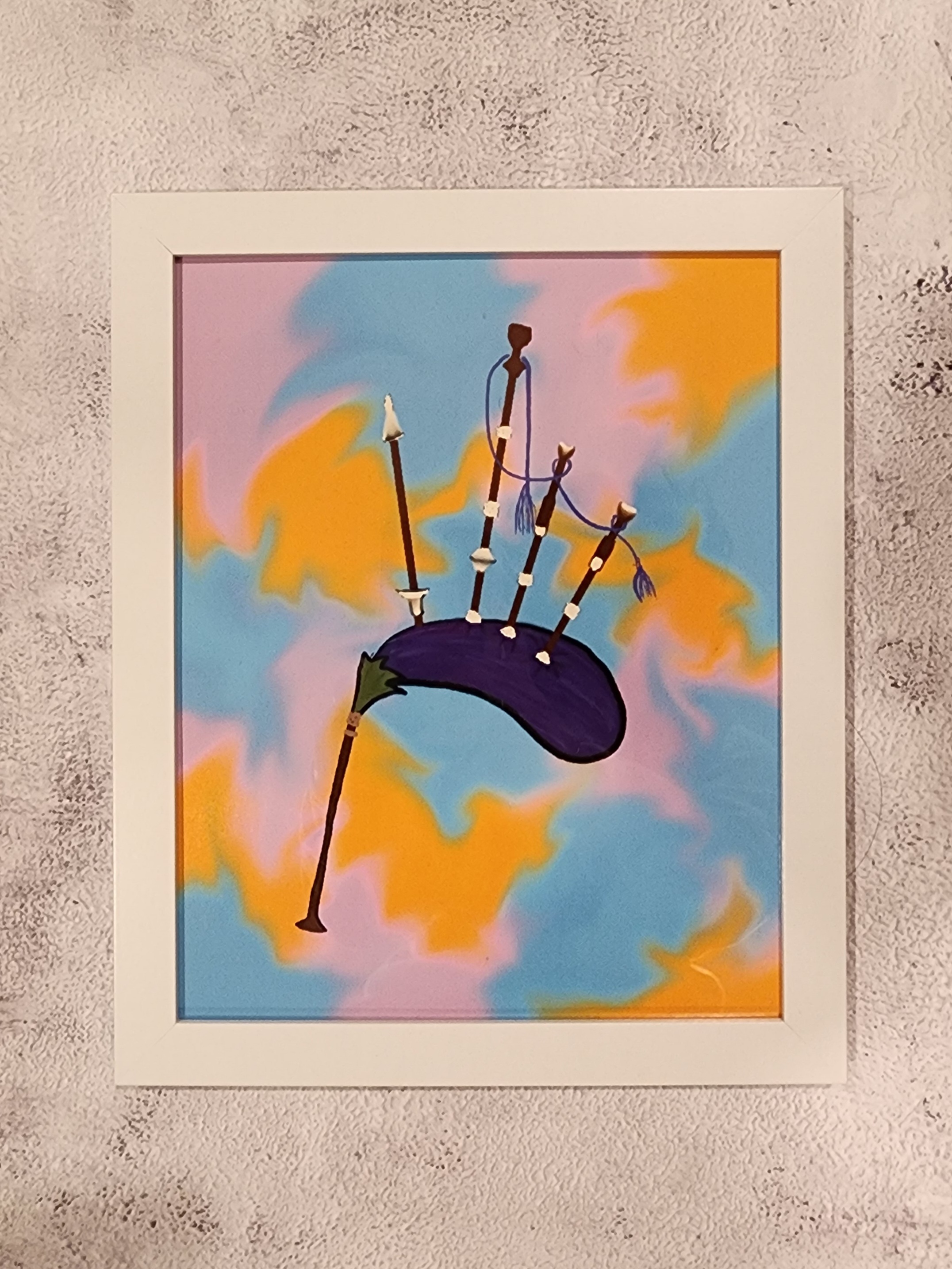 Eggplant Bagpipes Digital Art, framed 8x10 print or 4x6 postcard