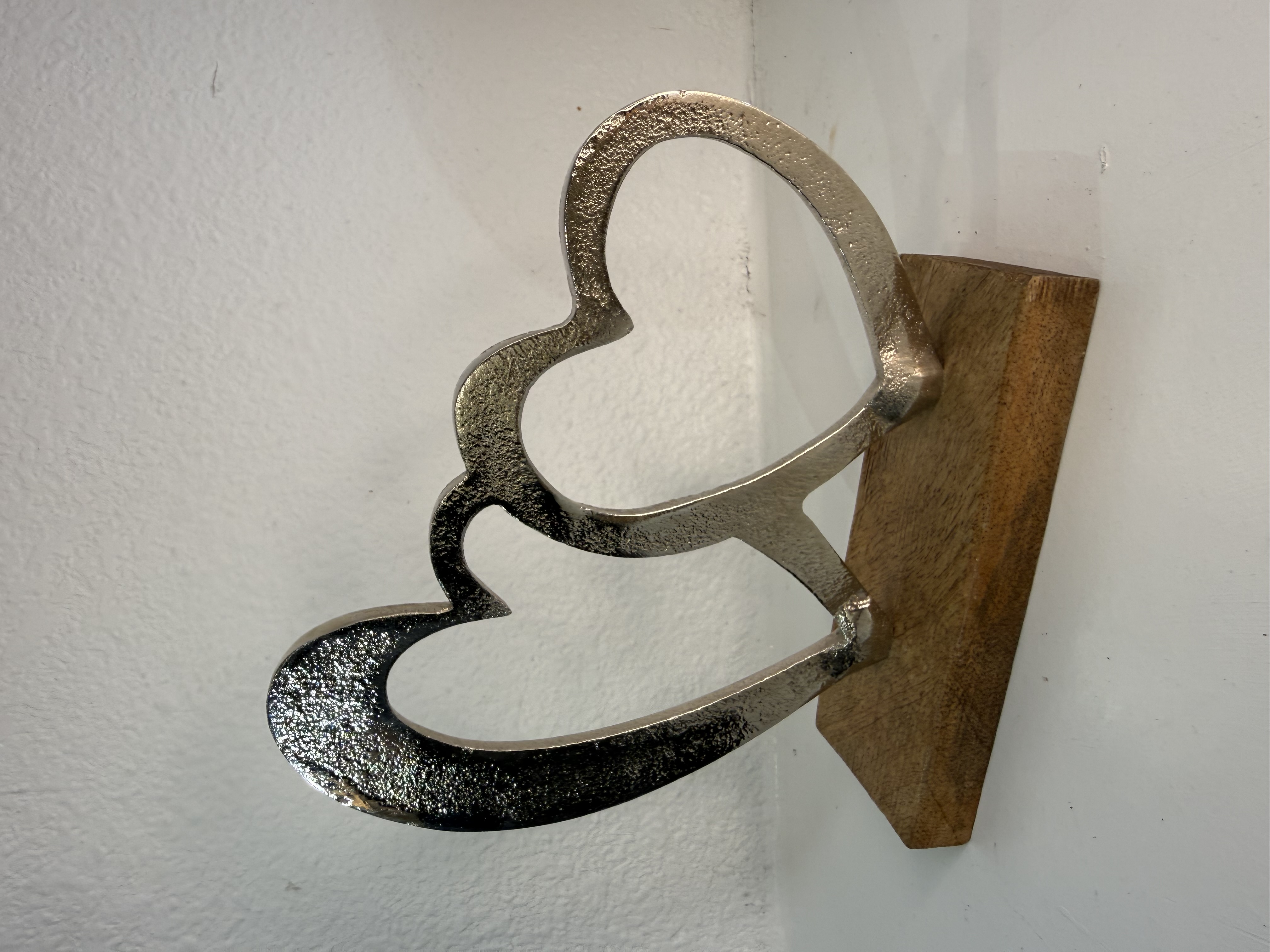 Home Accessories - Decorative Table Top - Metal Wood Double Heart Plaque