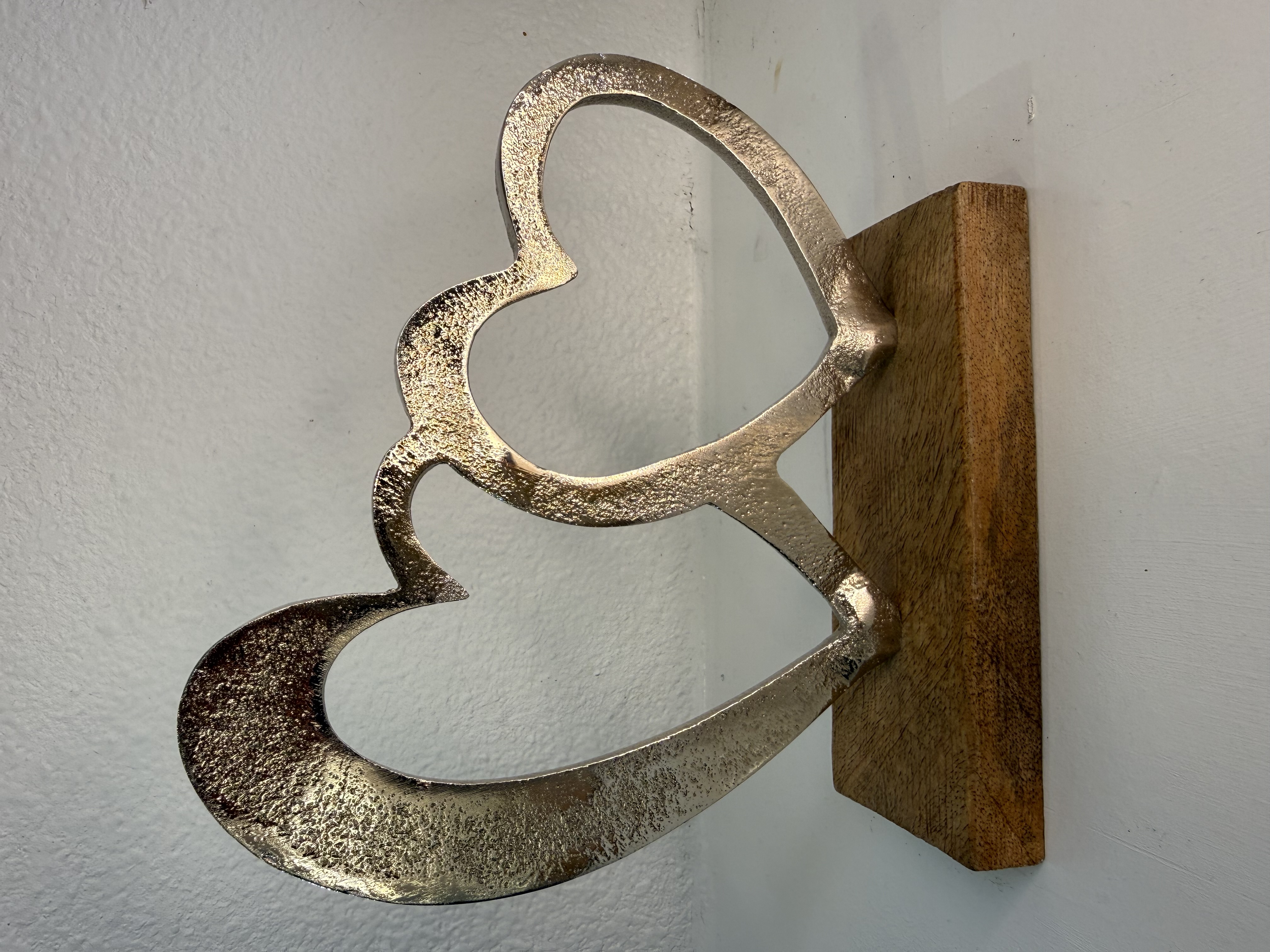 Home Accessories - Decorative Table Top - Metal Wood Double Heart Plaque