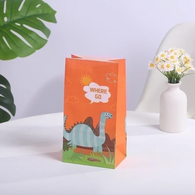 Cute Dinosaur Paper Gift Bag - Orange
