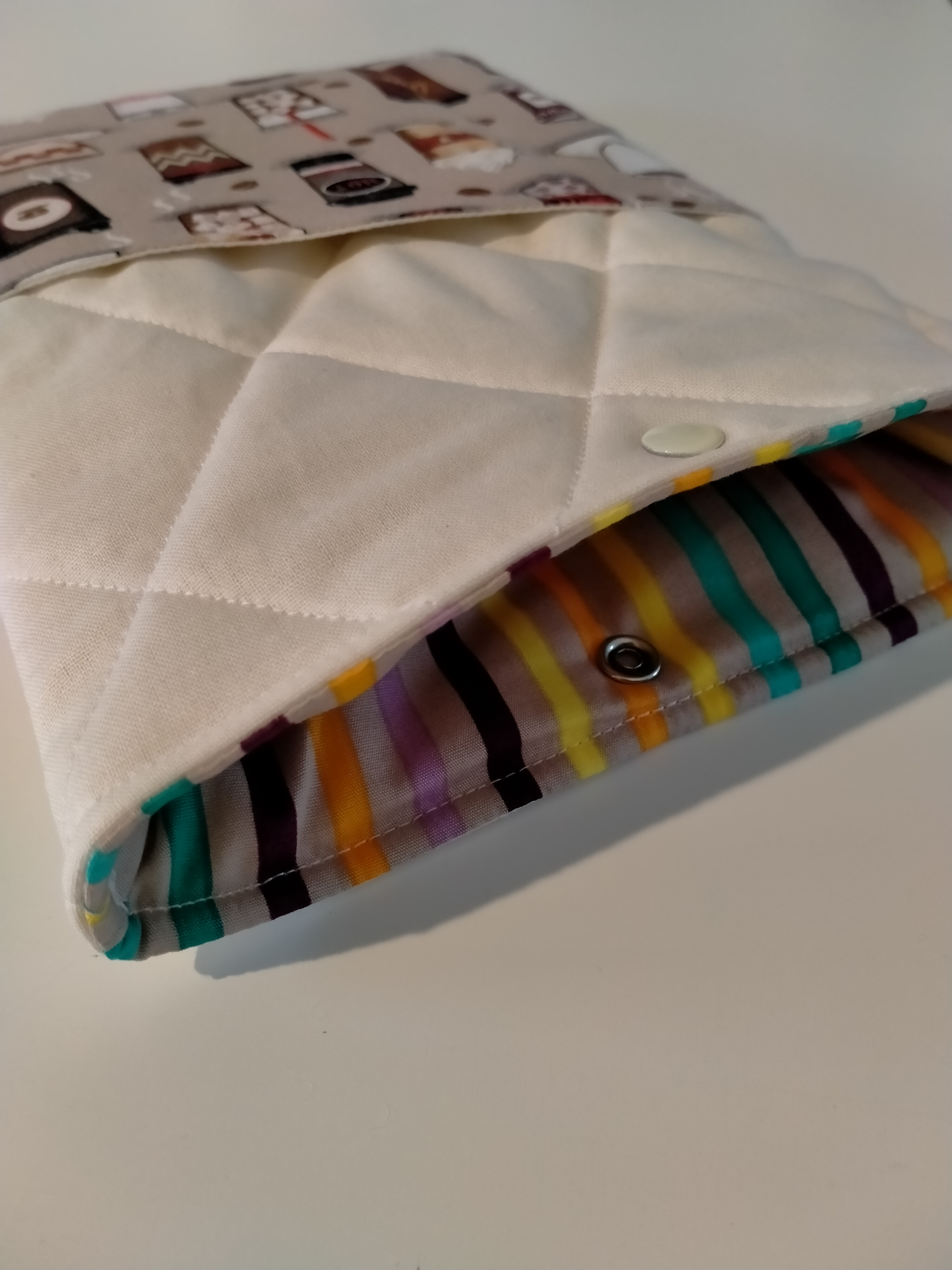  quilted book sleeve with coffee print