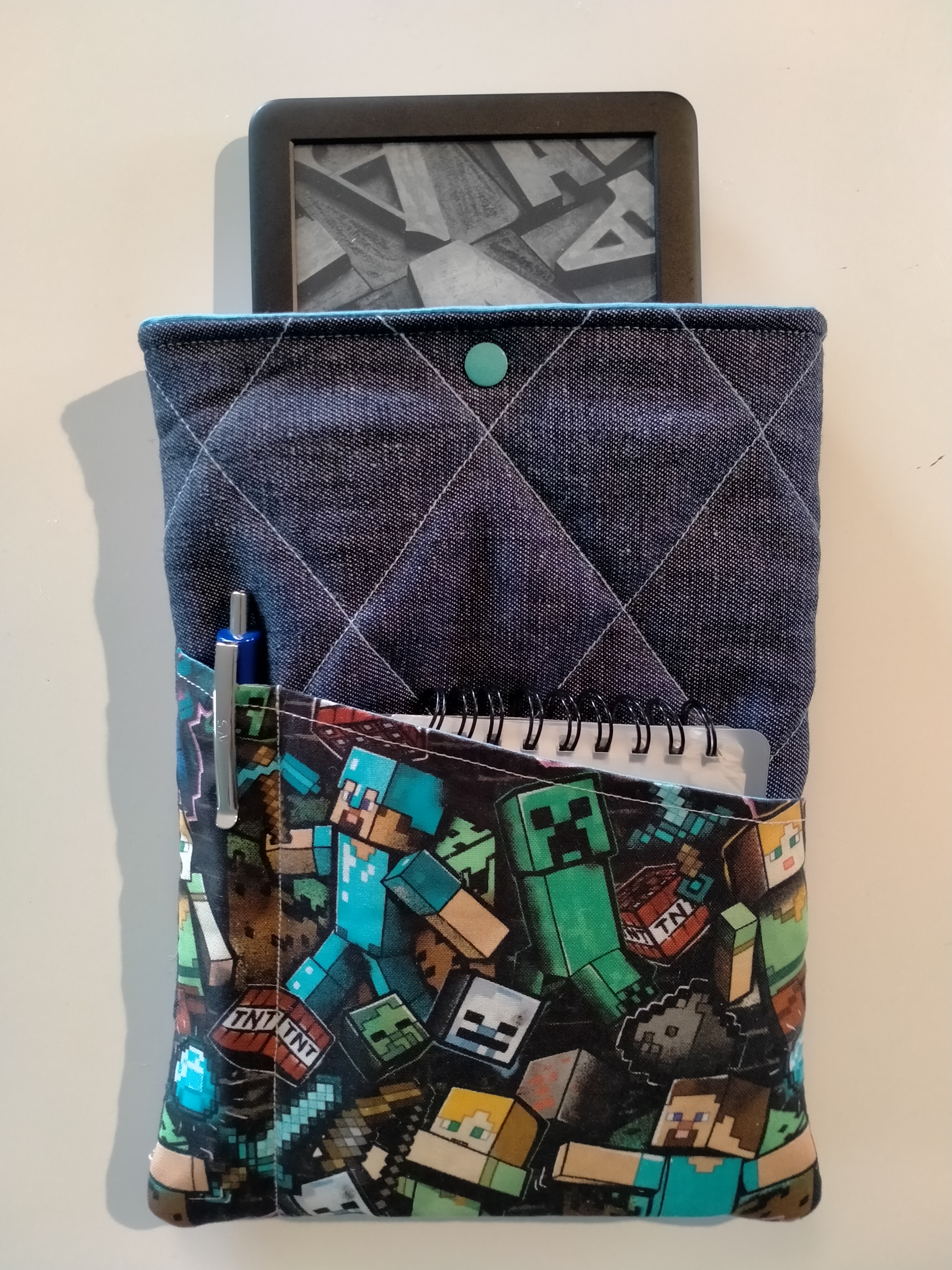 Quilted book Sleeve with Minecraft print