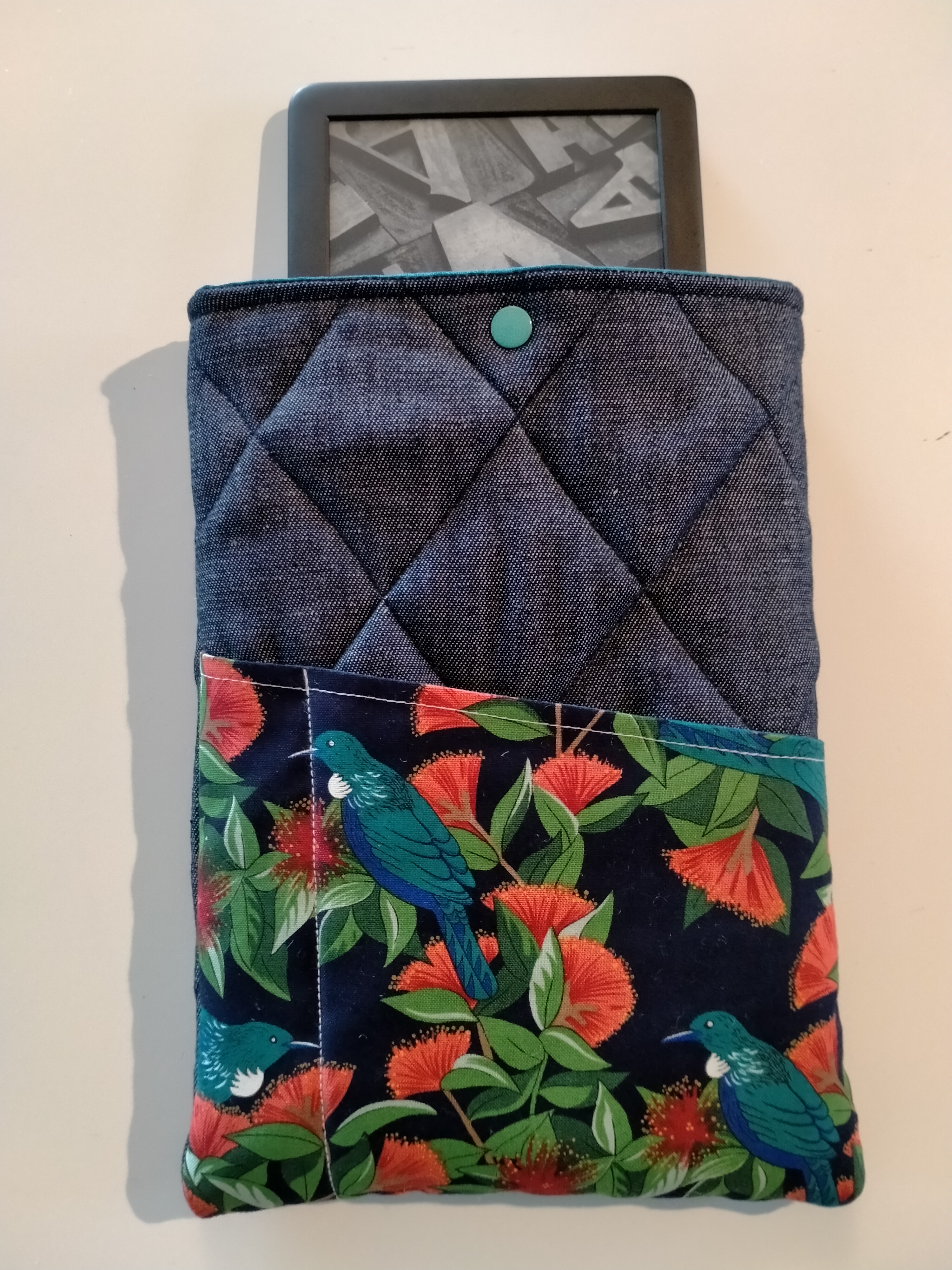 Handmade Denim Pouch with Tui print