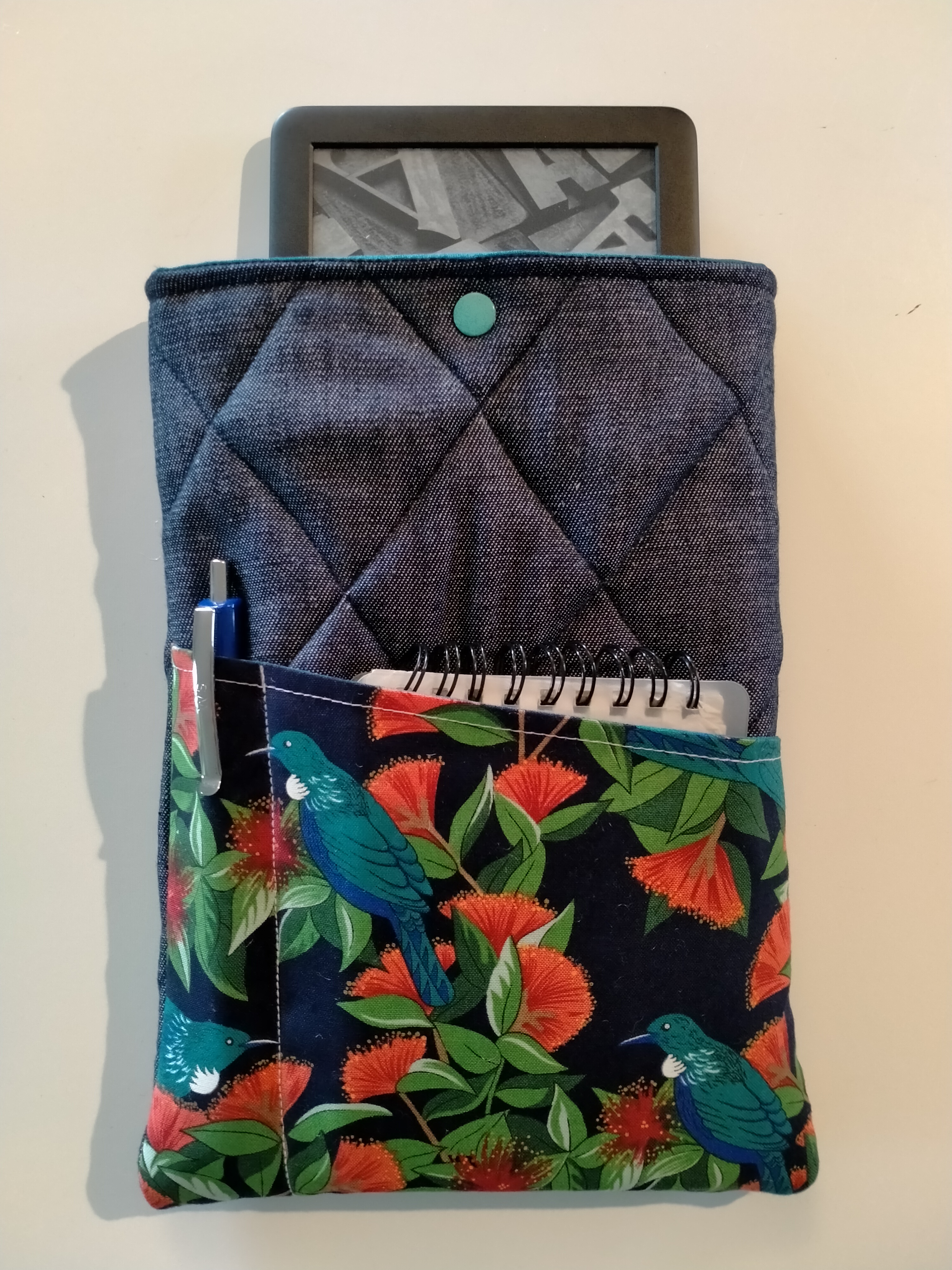 Handmade Denim Pouch with Tui print