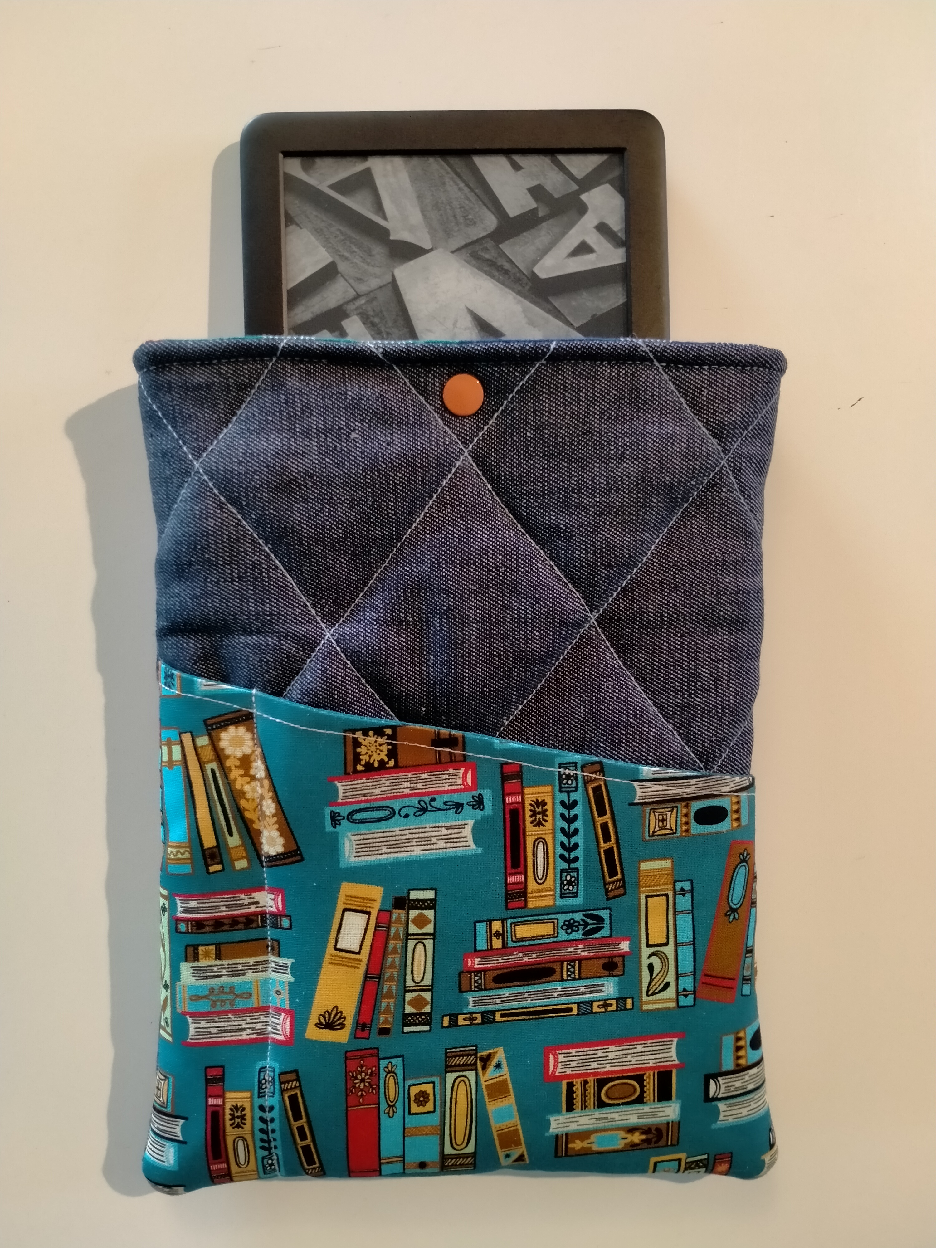 Quilted book Sleeve with a book print