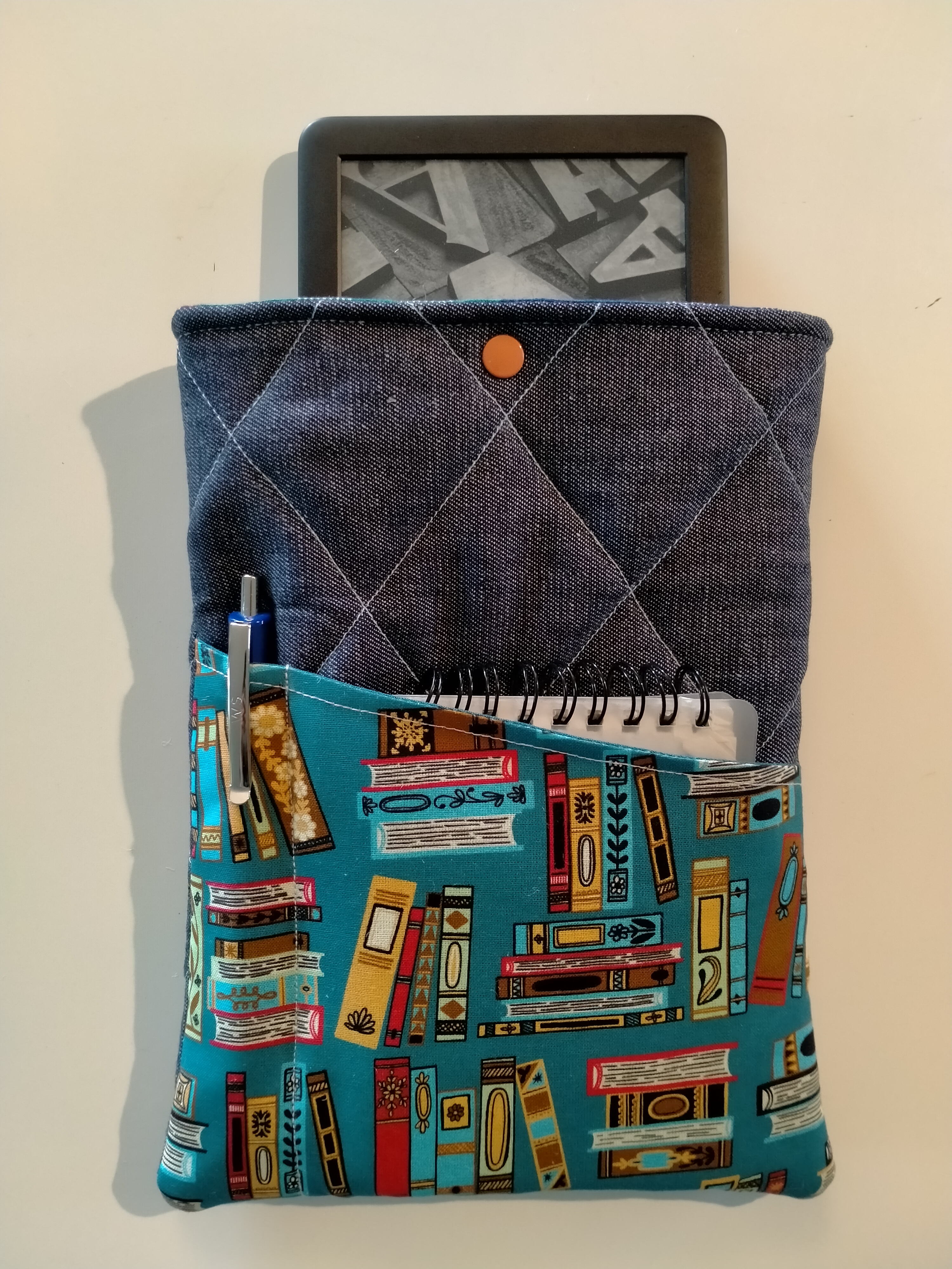 Quilted book Sleeve with a book print