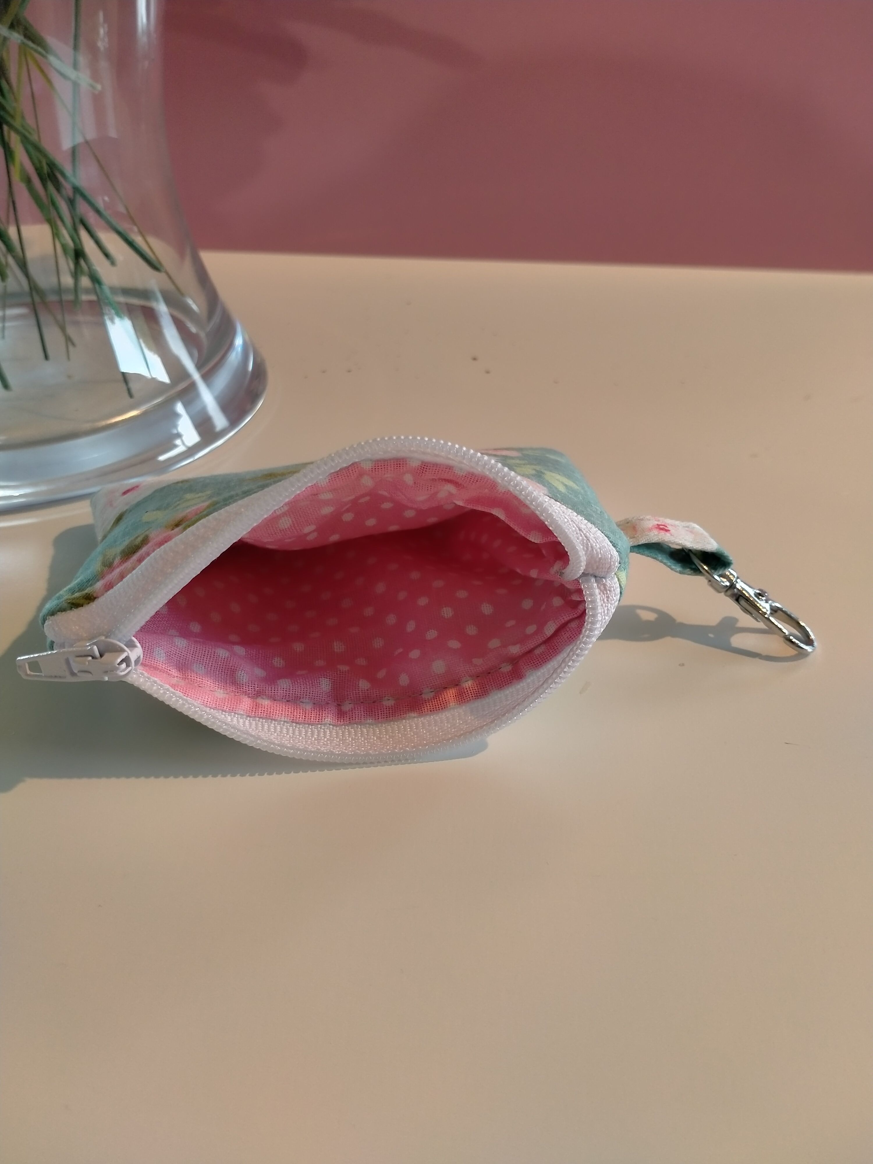 Wallet - blue with pink and white roses