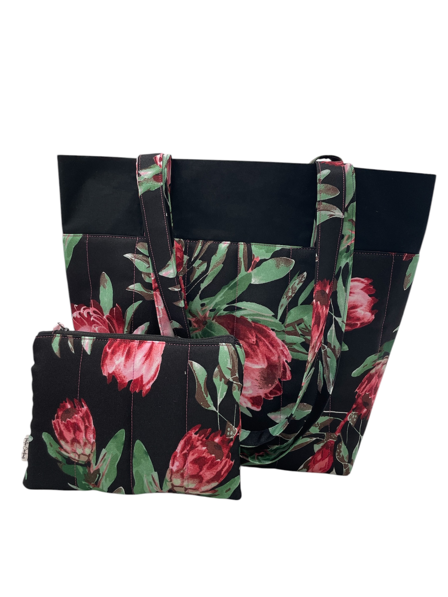 Black protea tote bag