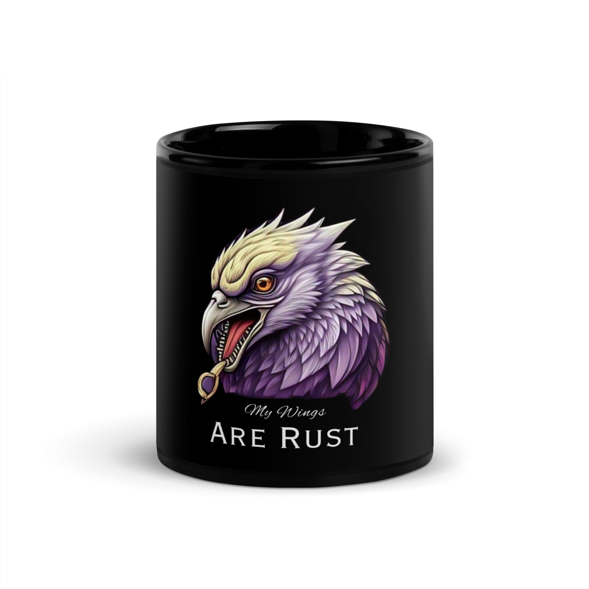 Black Mug with Bird Design