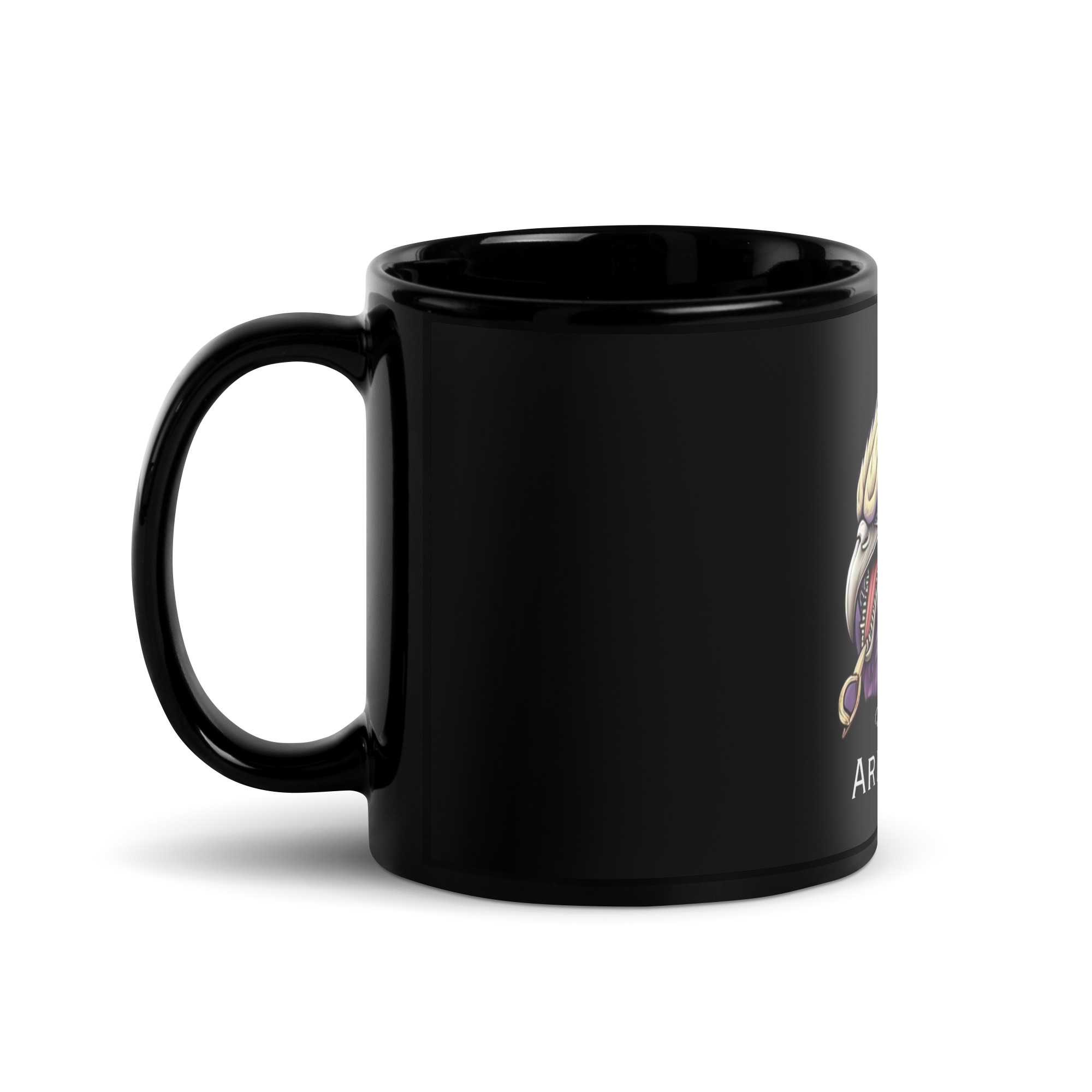 Black Mug with Bird Design