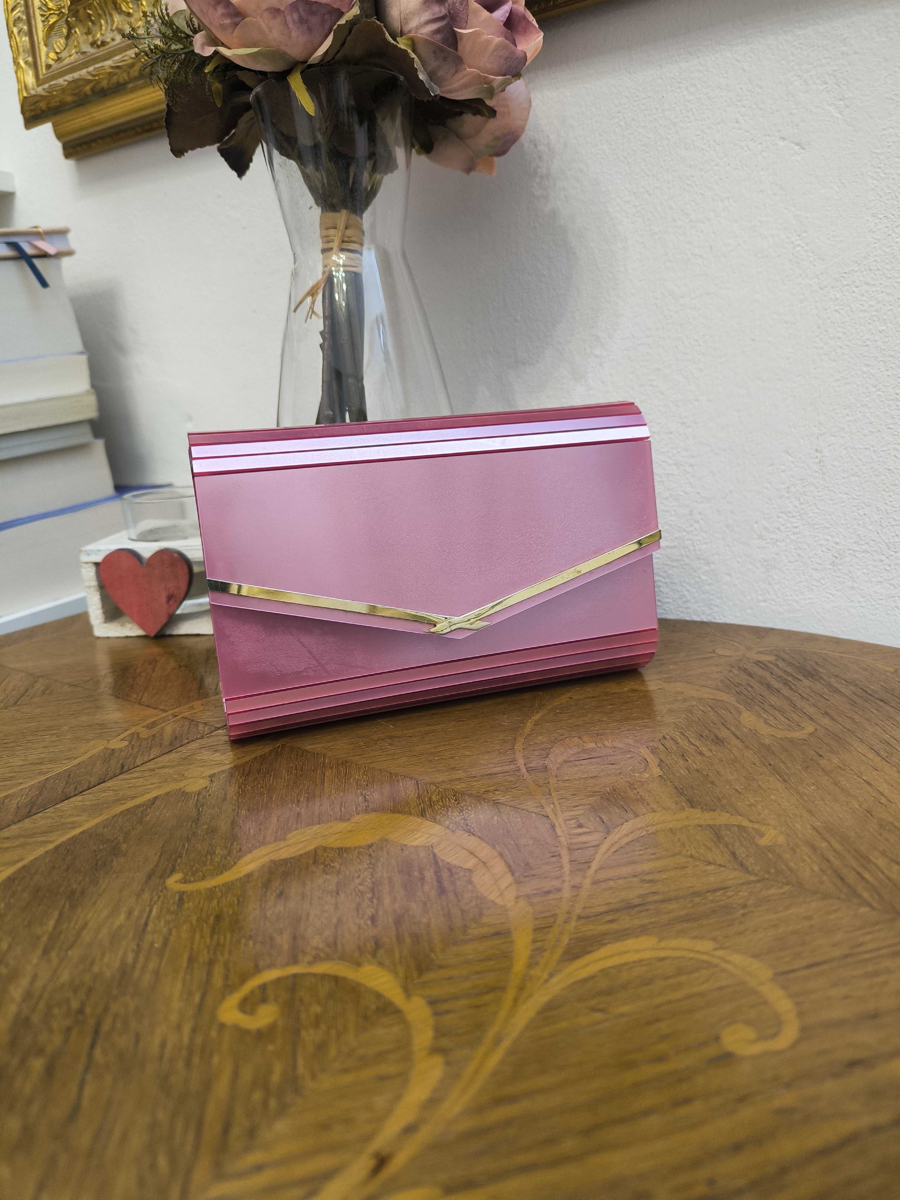 Borsa clutch vintage rosa metallizzata