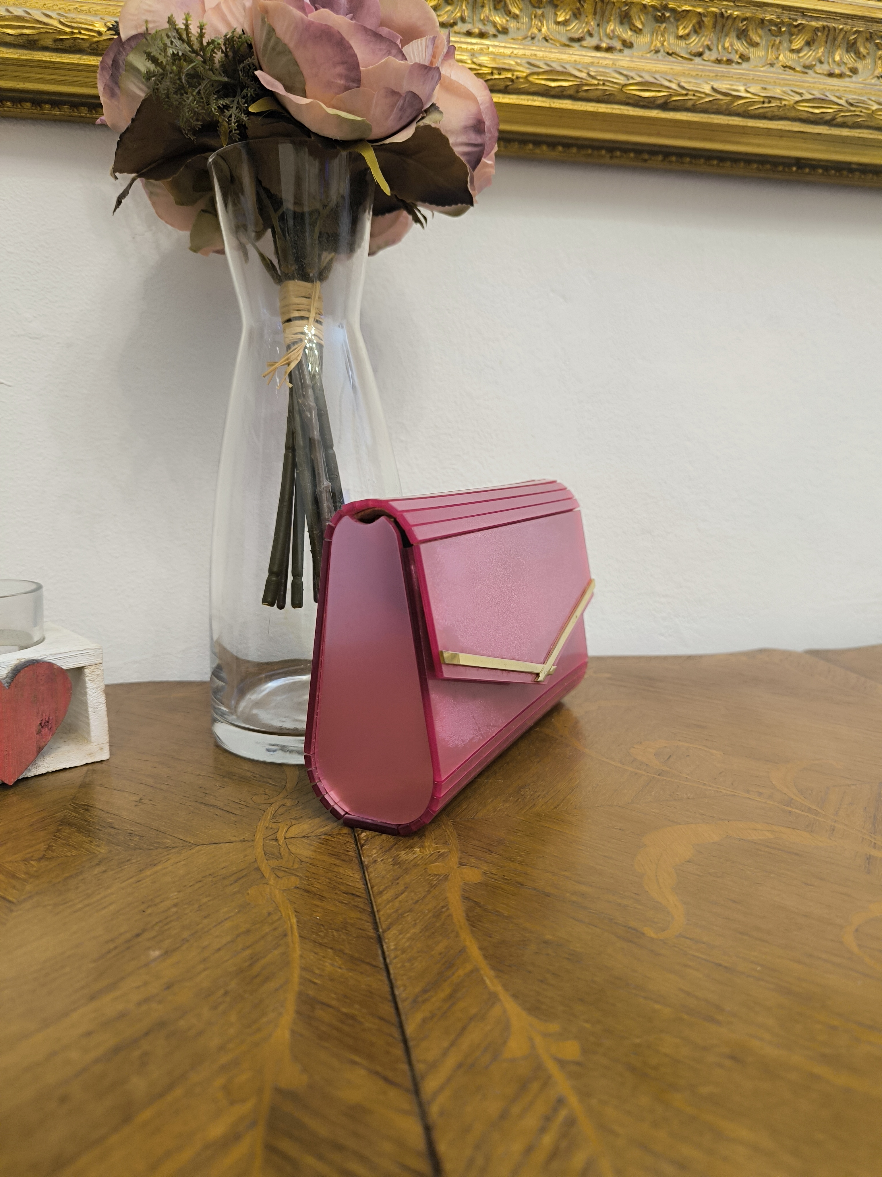 Borsa clutch vintage rosa metallizzata