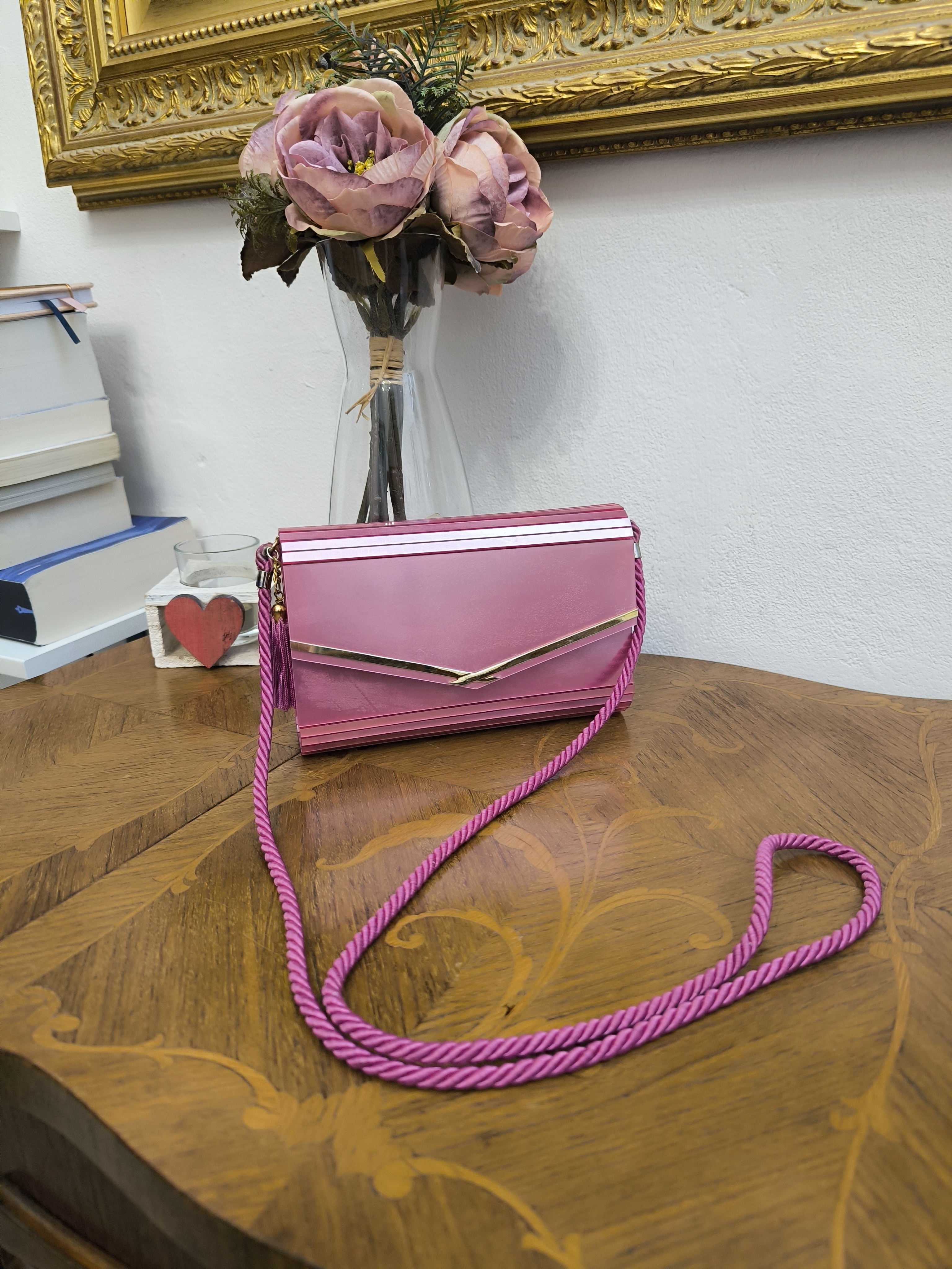 Borsa clutch vintage rosa metallizzata