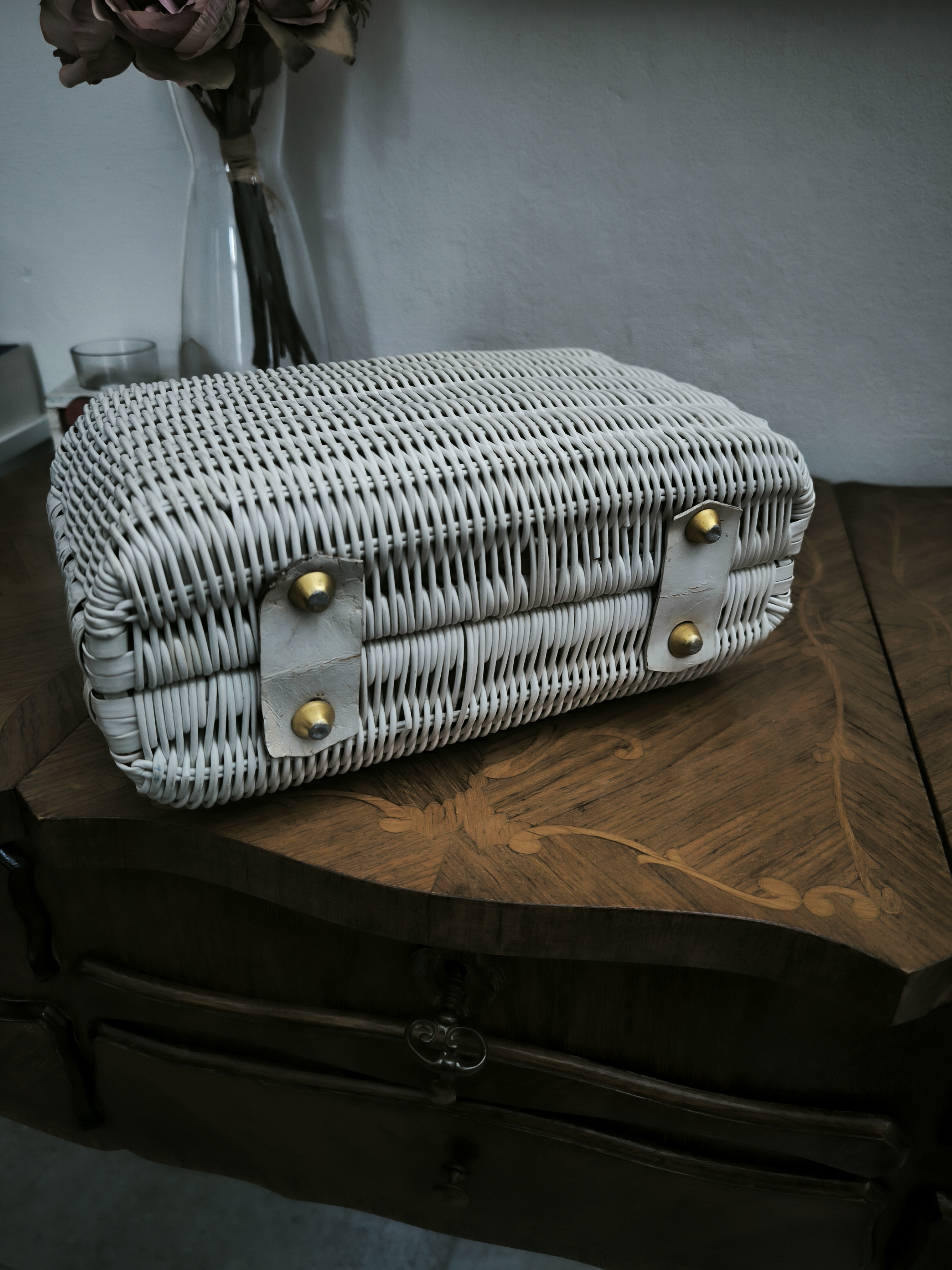 Borsa vintage a cestino in midollino bianco 