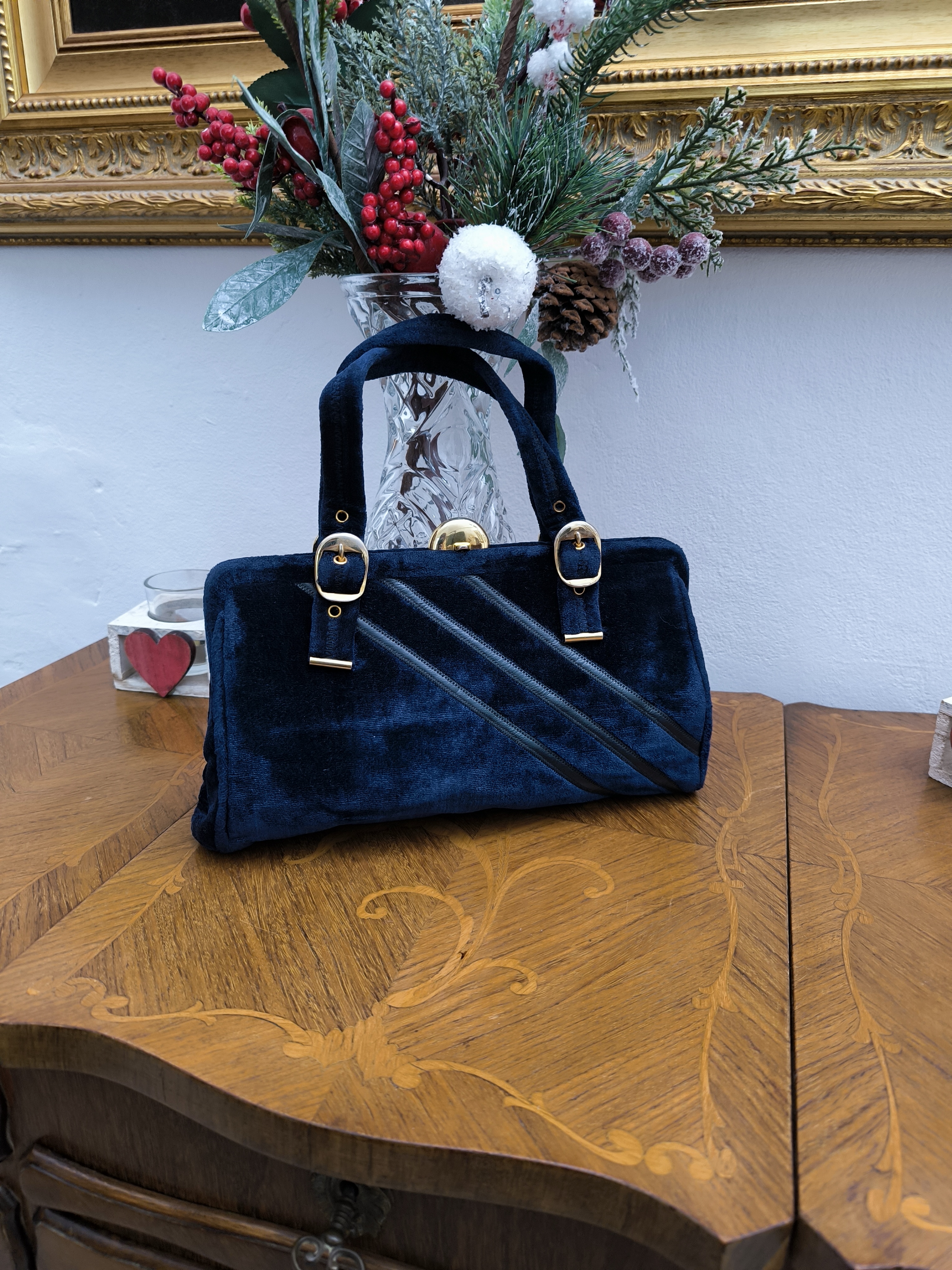 Borsa vintage in velluto blu