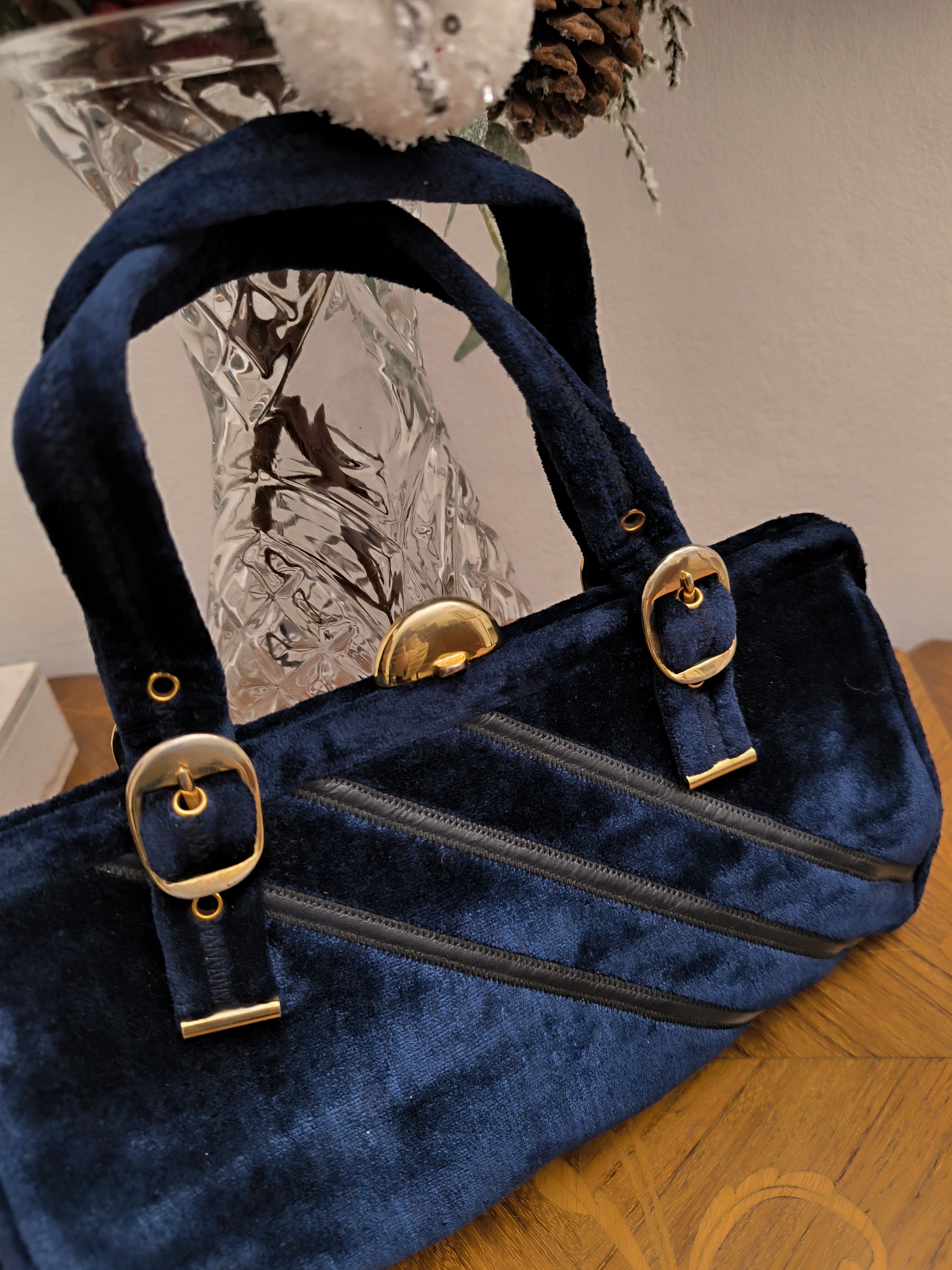 Borsa vintage in velluto blu