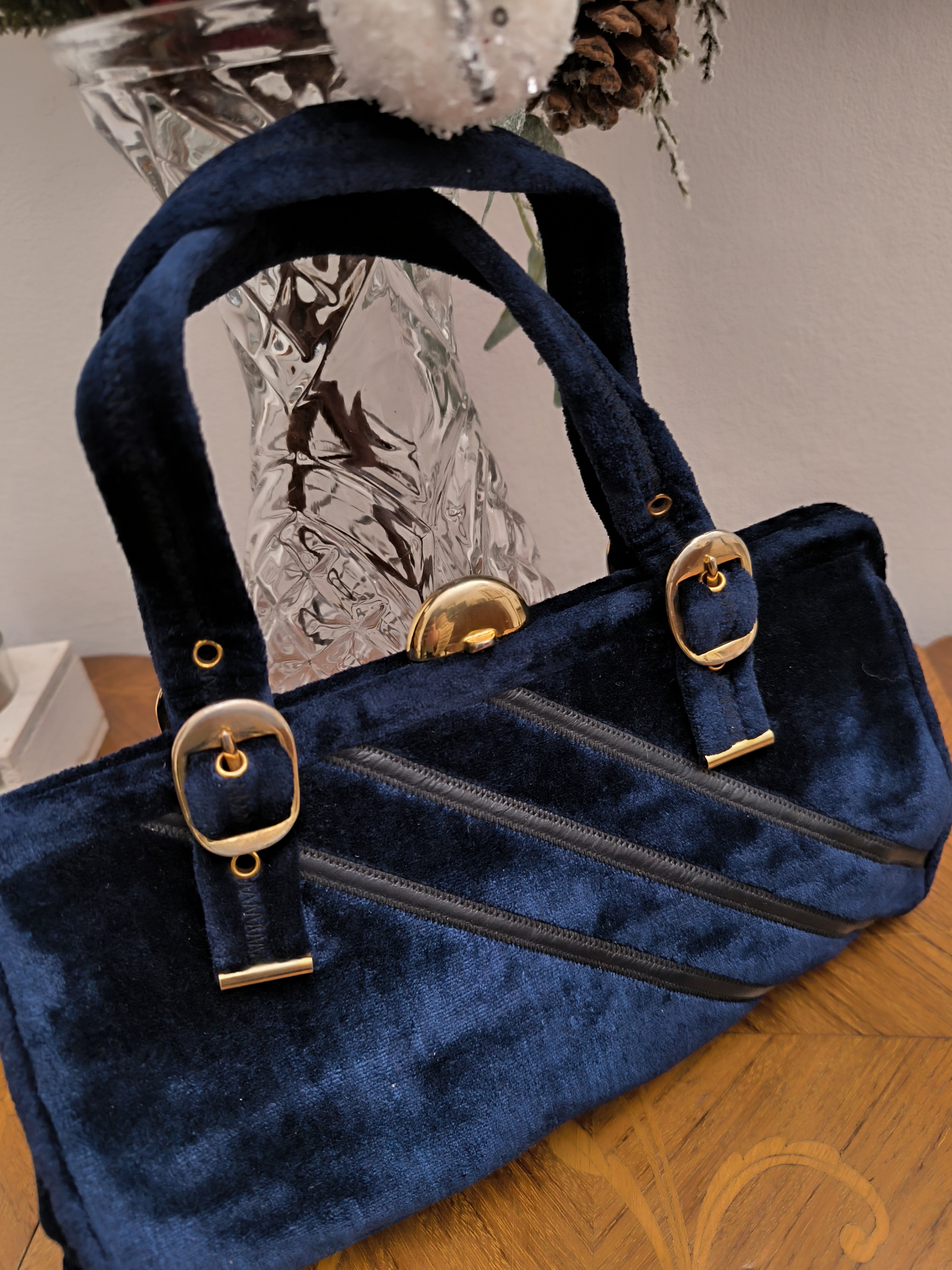Borsa vintage in velluto blu