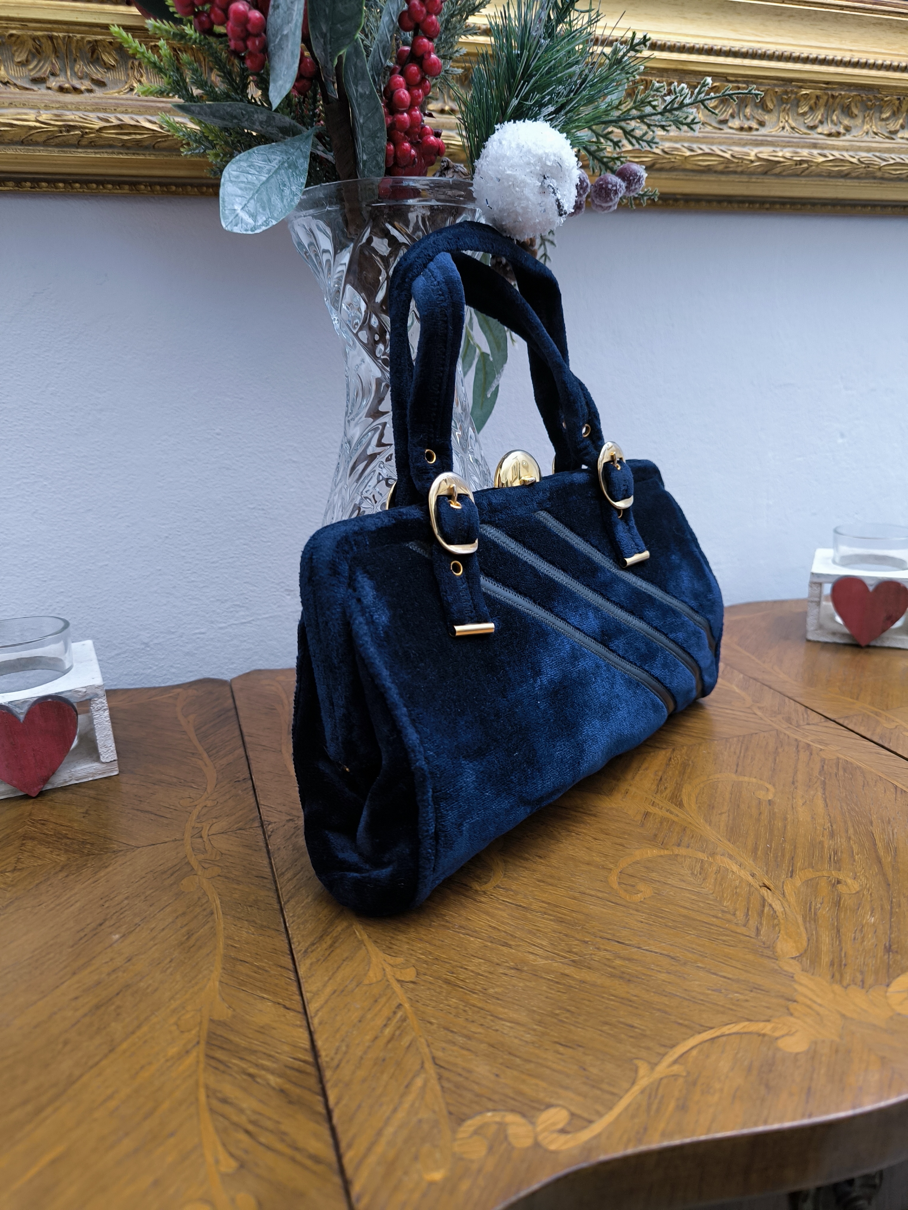 Borsa vintage in velluto blu