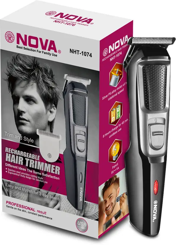 NOVA NHT 1074 Trimmer 30 min Runtime 4 Length Settings (Black, Silver)