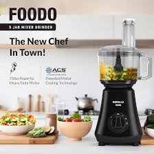 FOODO Mixer Grinder 5 Jar, 750 W, Powerful, Heavy-Duty Motor, Black
