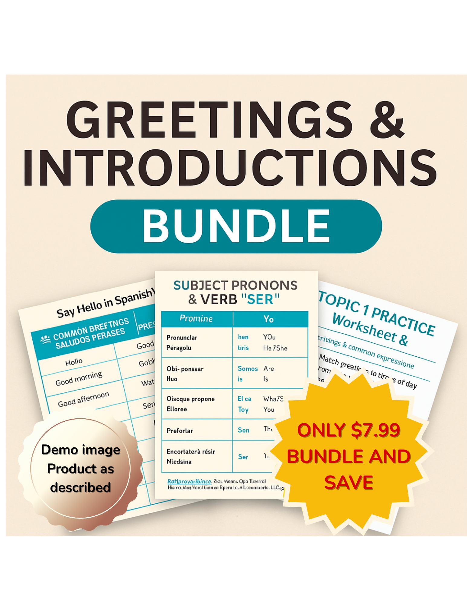 BUNDLE: Greetings & Introductions - All 4 Worksheets and guides for this Lesson (A1)