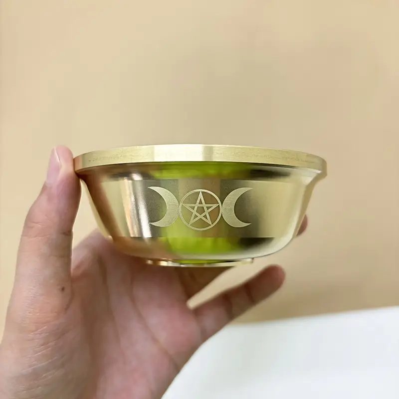 Brass Altar Bowl with Golden Pentacle & Moon