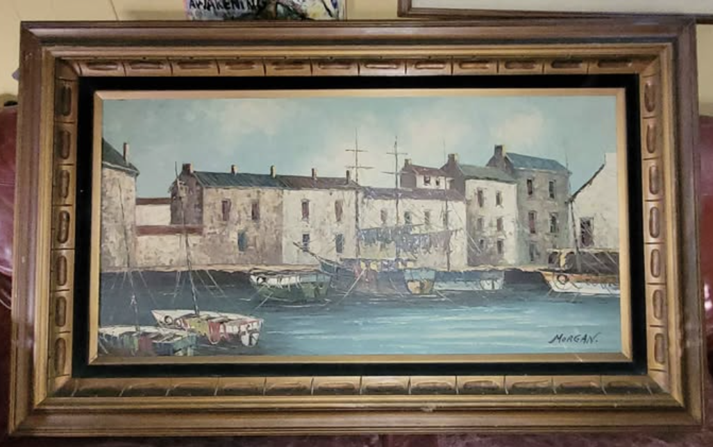  Morgan Seascape Framed Harbor Scene Oil Painting