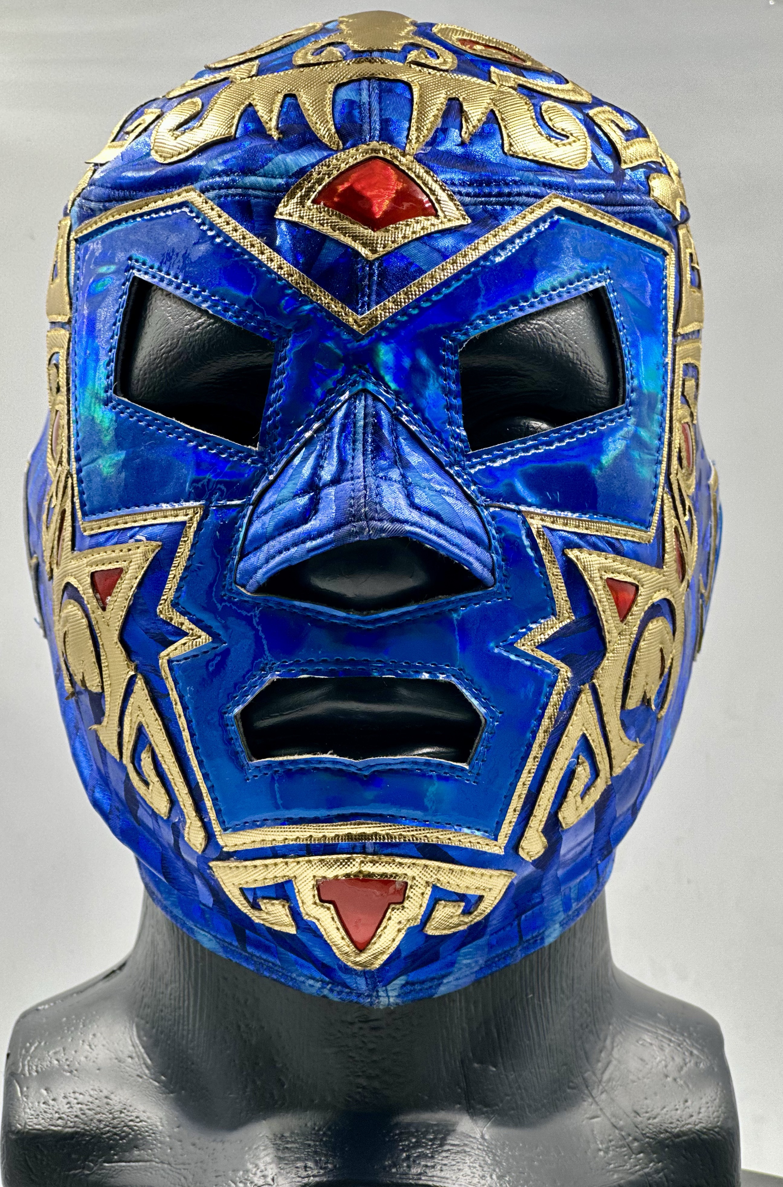 MÁSCARA PROFESIONAL TLALOC AZUL REY/DORADO