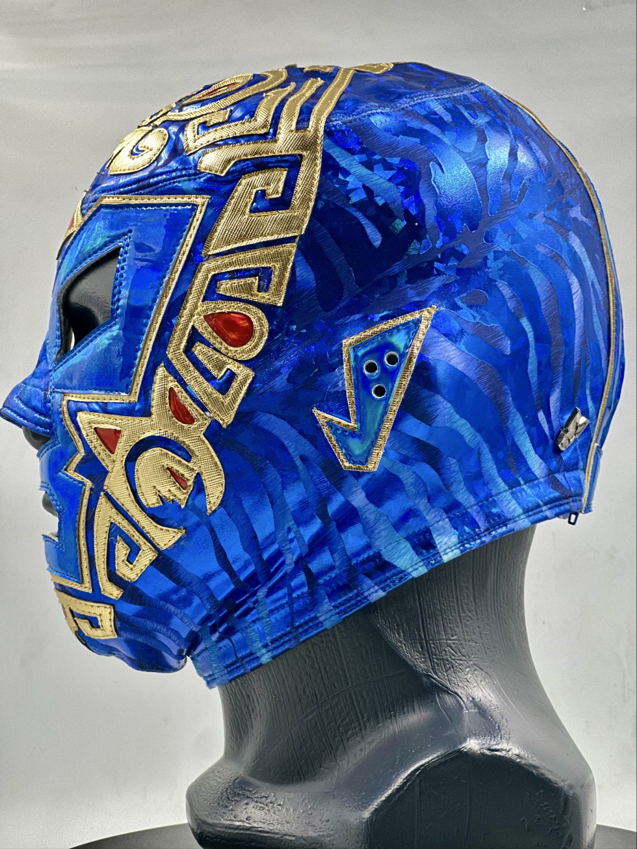 MÁSCARA PROFESIONAL TLALOC AZUL REY/DORADO