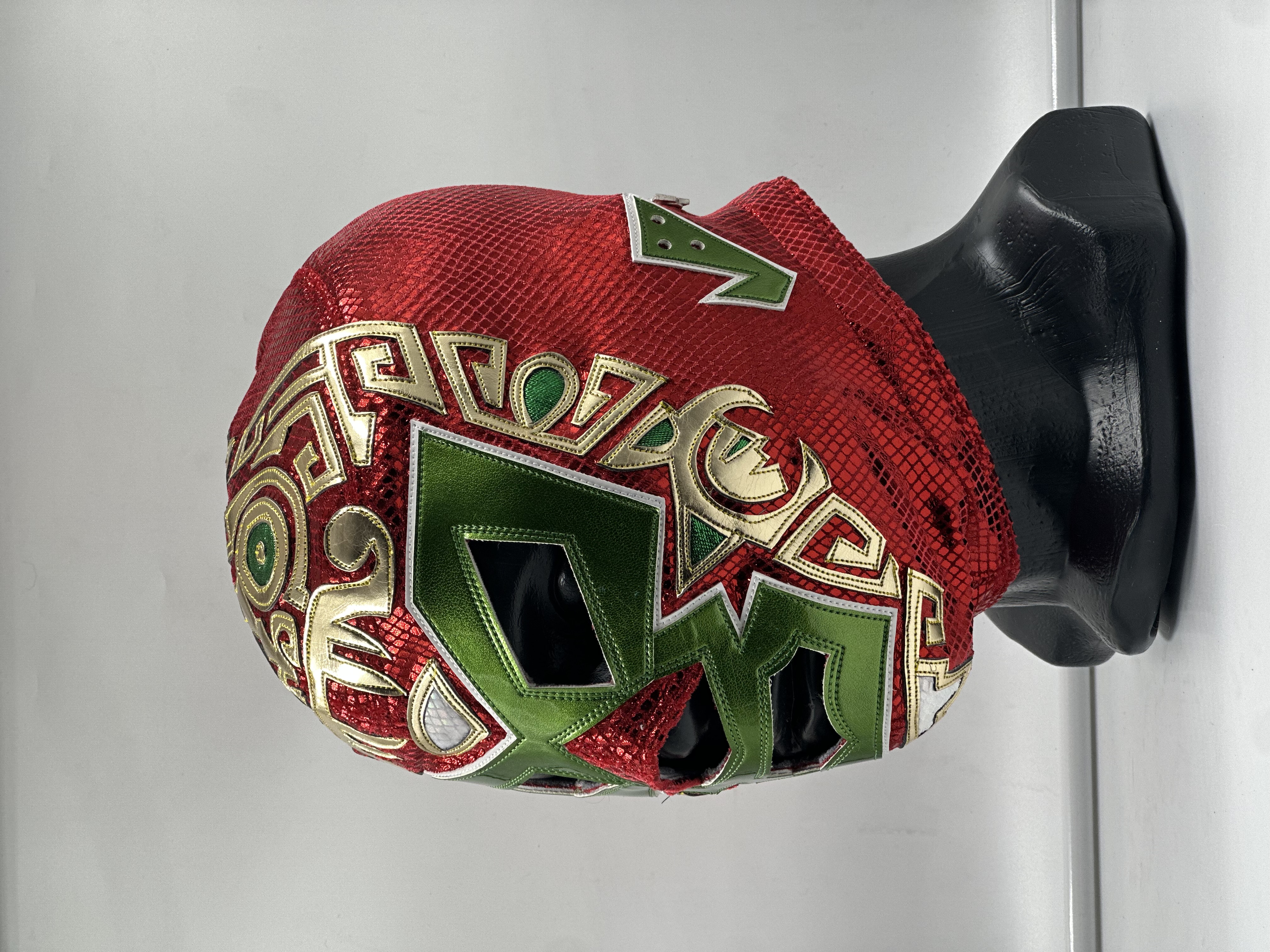MÁSCARA PROFESIONAL TLALOC ROJA/OLIVO/DORADO
