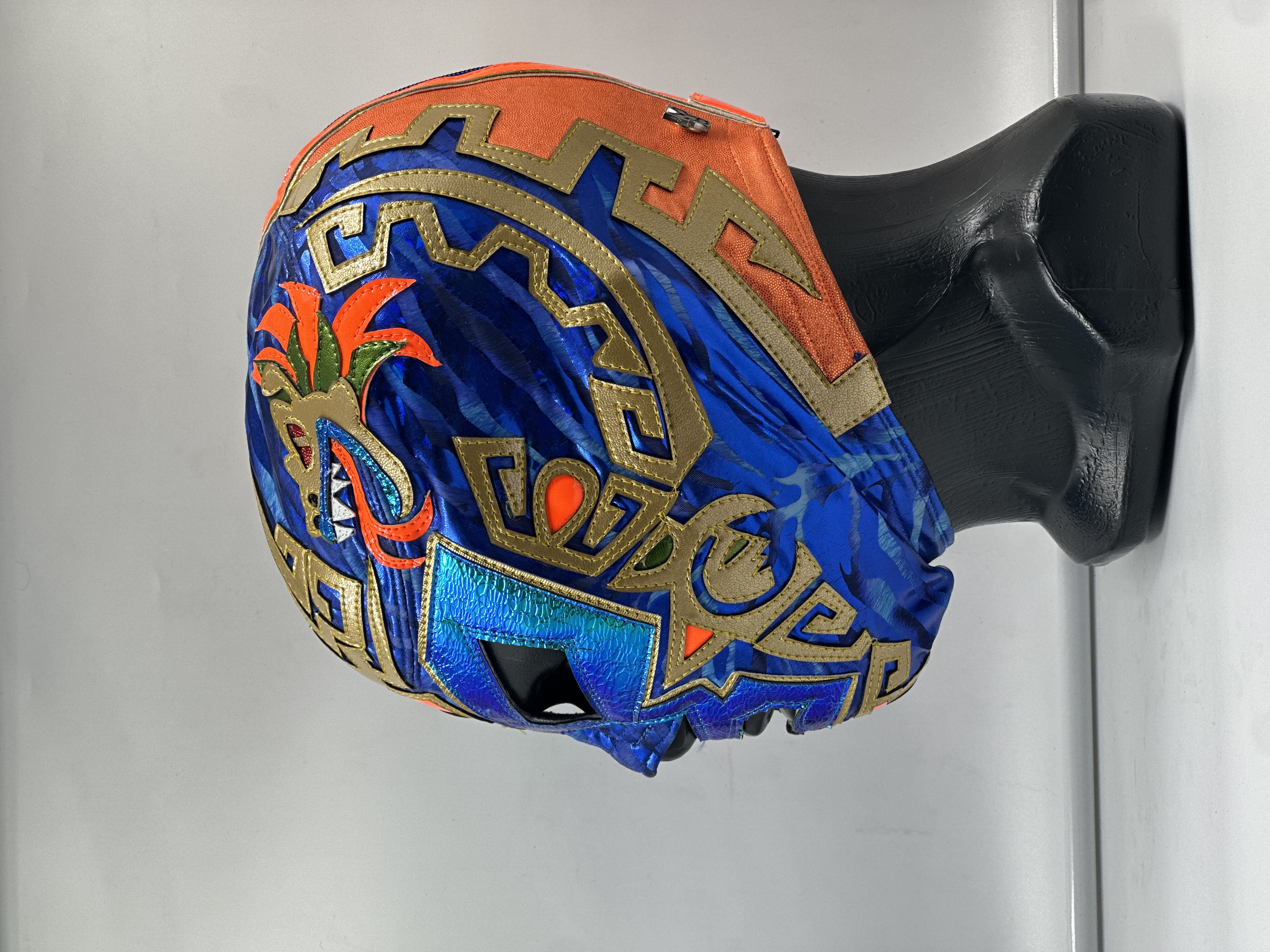 MÁSCARA PROFESIONAL QUETZALCOATL AZUL REY/DORADO/NEON