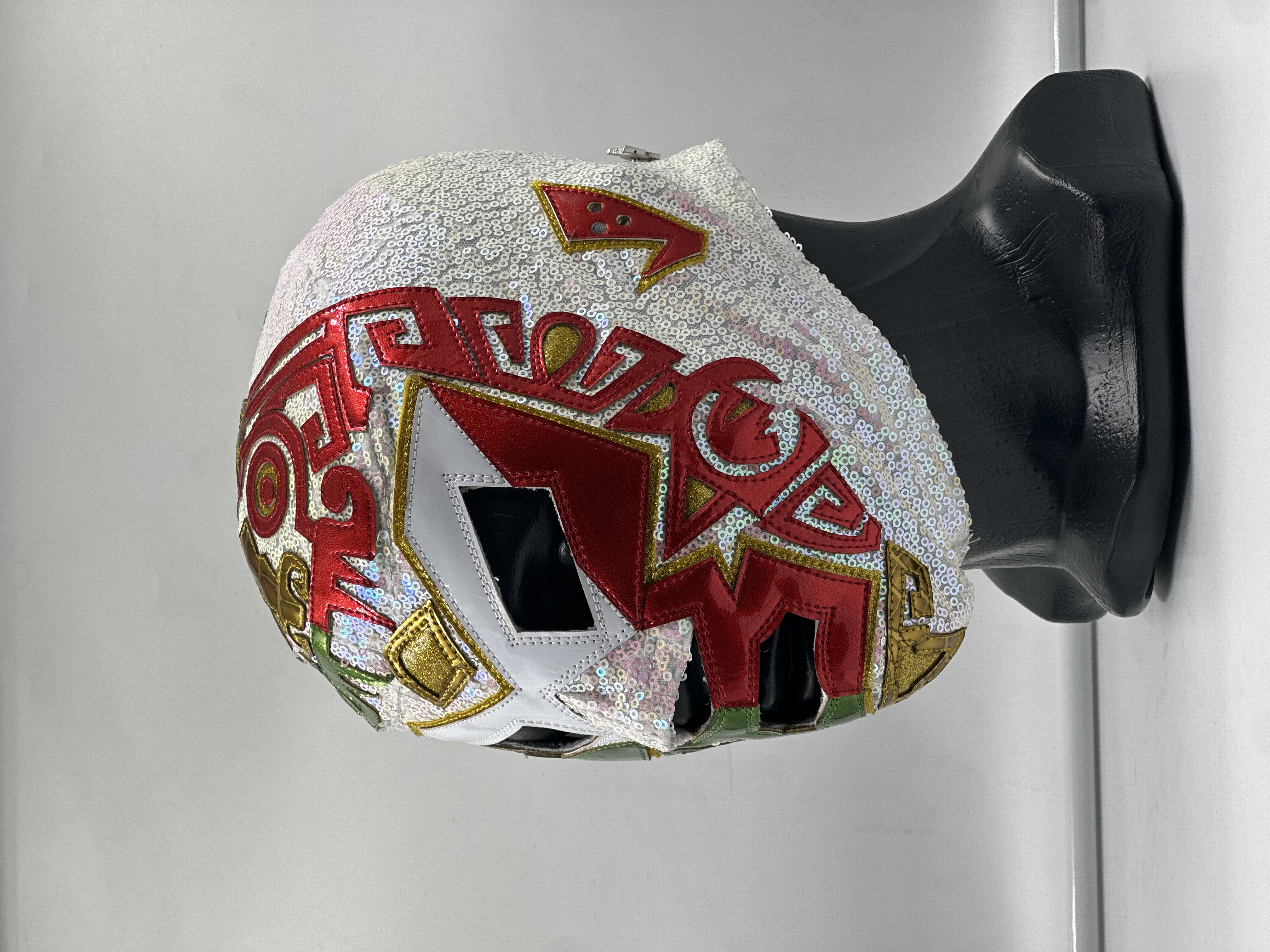 MÁSCARA PROFESIONAL TLALOC BLANCO/TRICOLOR/LENTEJUELA