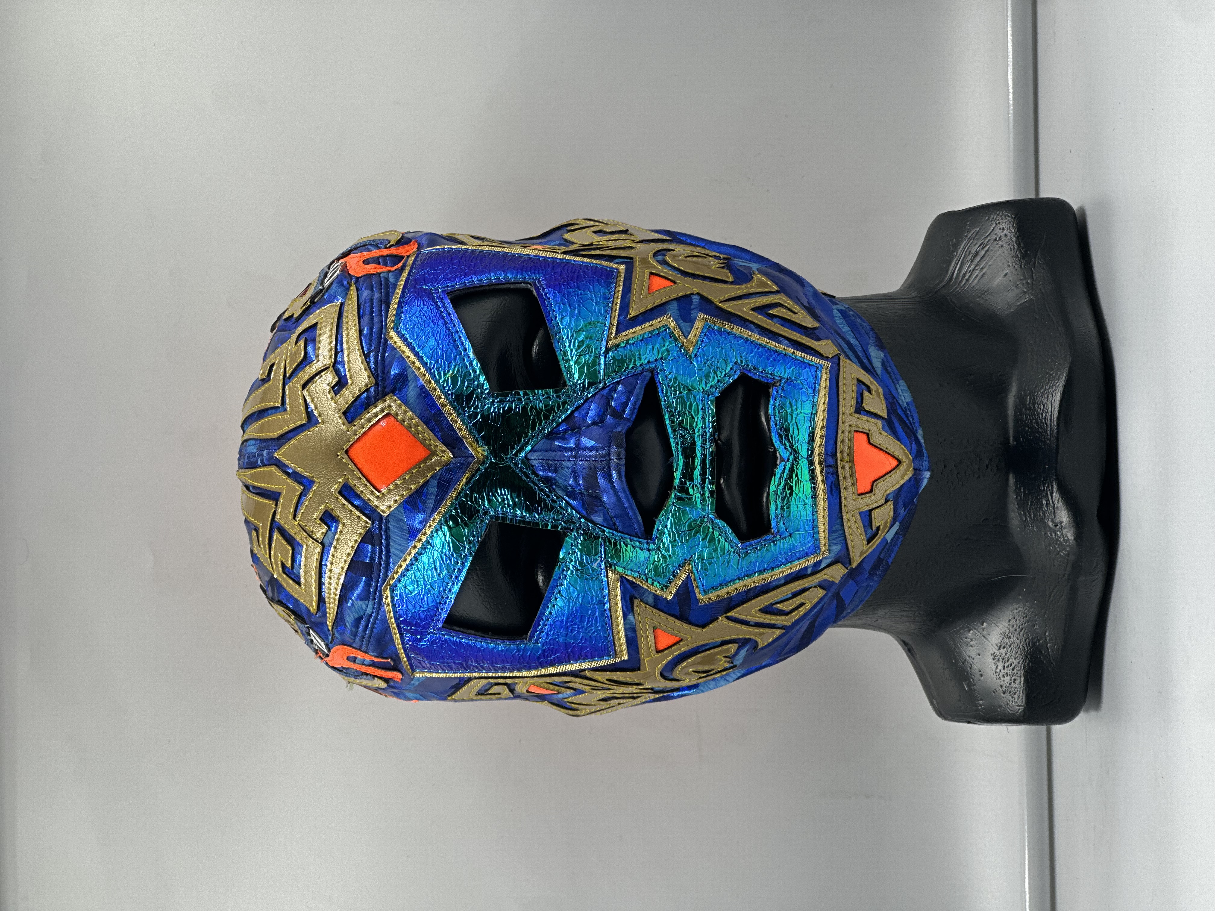 MÁSCARA PROFESIONAL QUETZALCOATL AZUL REY/DORADO/NEON