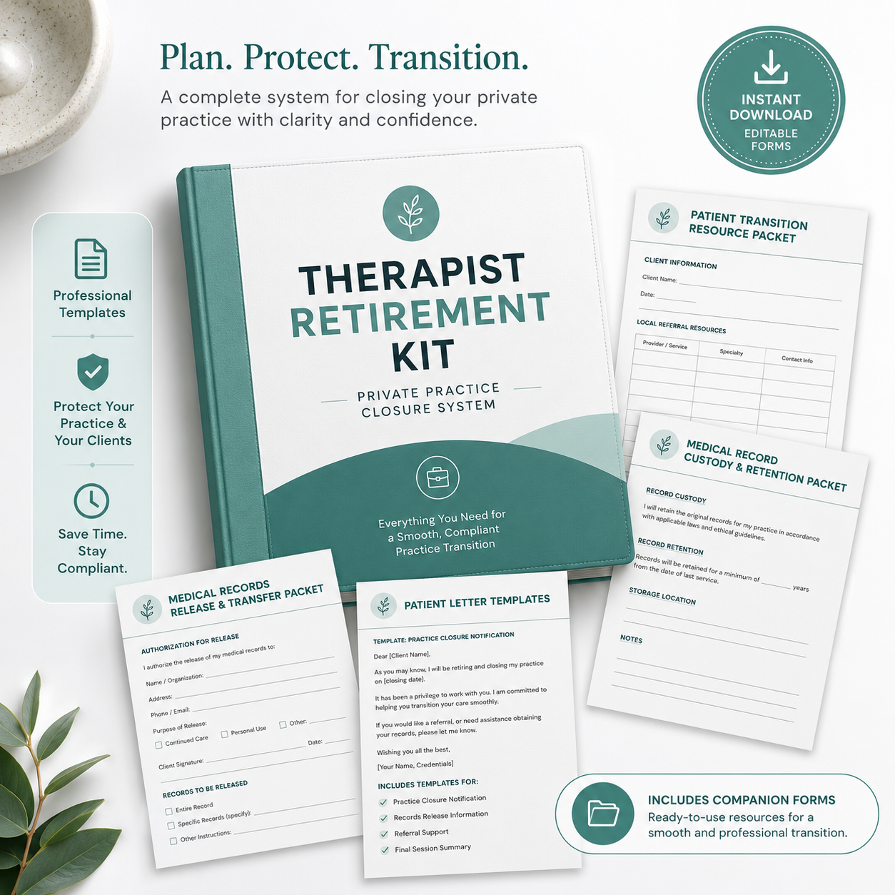 Therapist Retirement Kit / Private Practice Closure Bundle and Patient Transition Forms