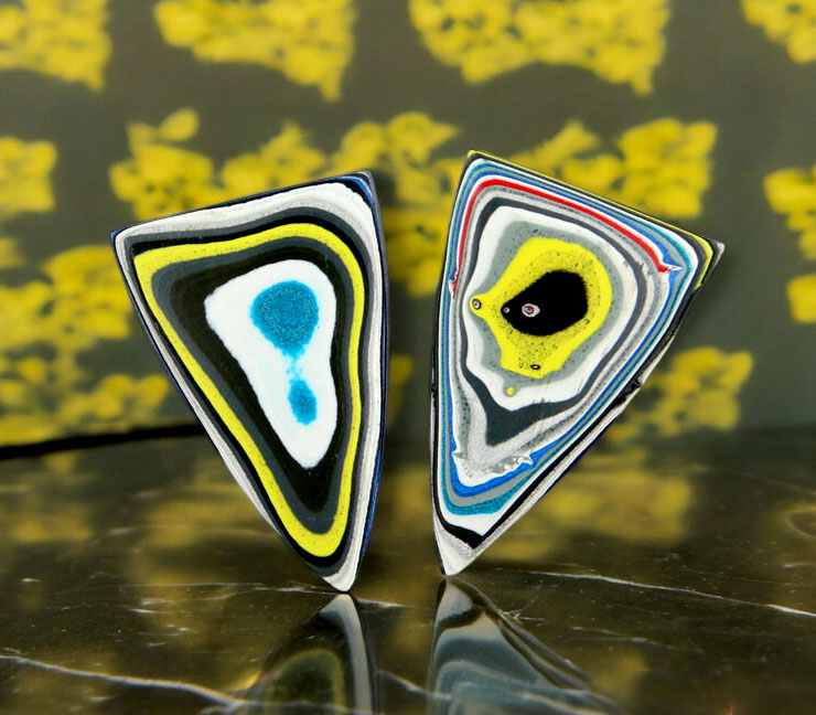 Kenworth Fordite Pair of cabochons