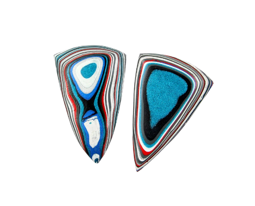 Hand cut Fordite matched pair of cabochons
