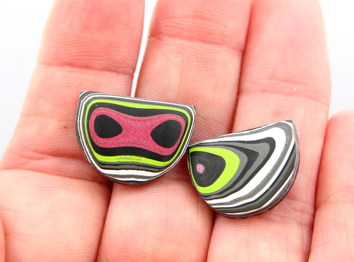 Hand cut Fordite matched pair of cabochons