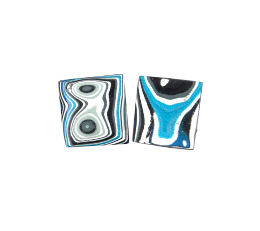 Hand cut Fordite matched pair of cabochons