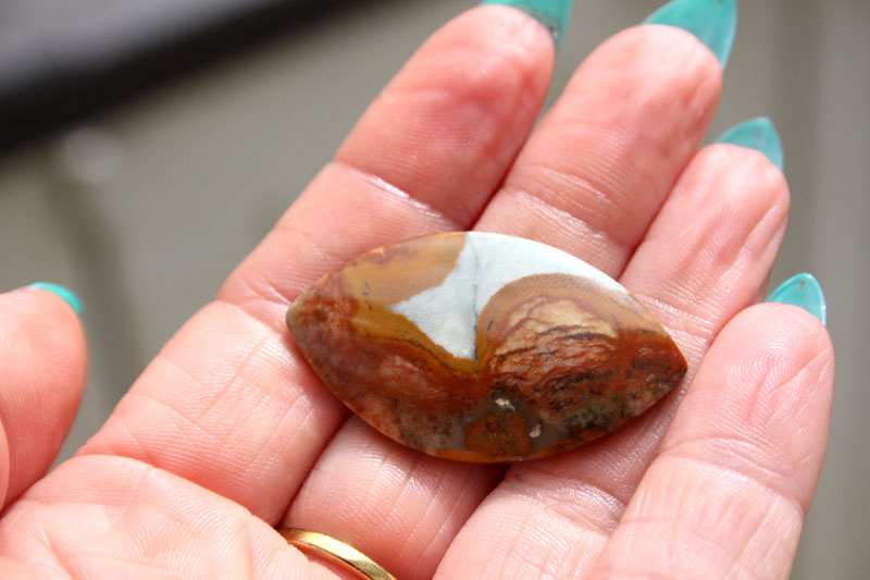 Hand cut Rocky Butte Jasper cabochon 