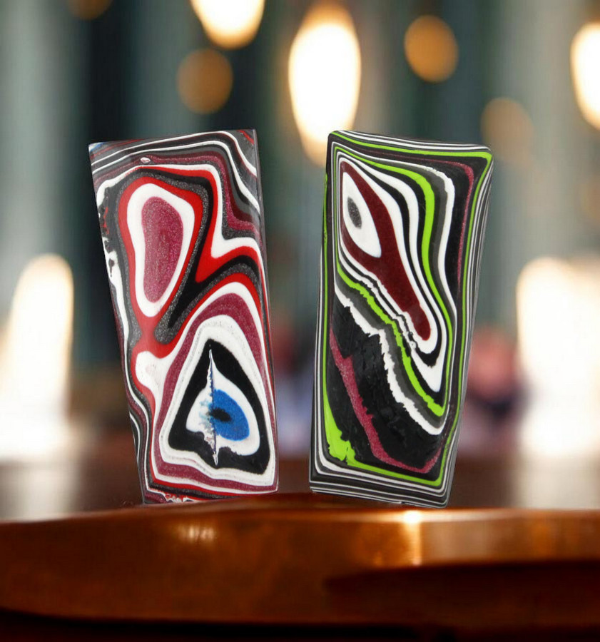 Large Fordite Jeep Pair of cabochons
