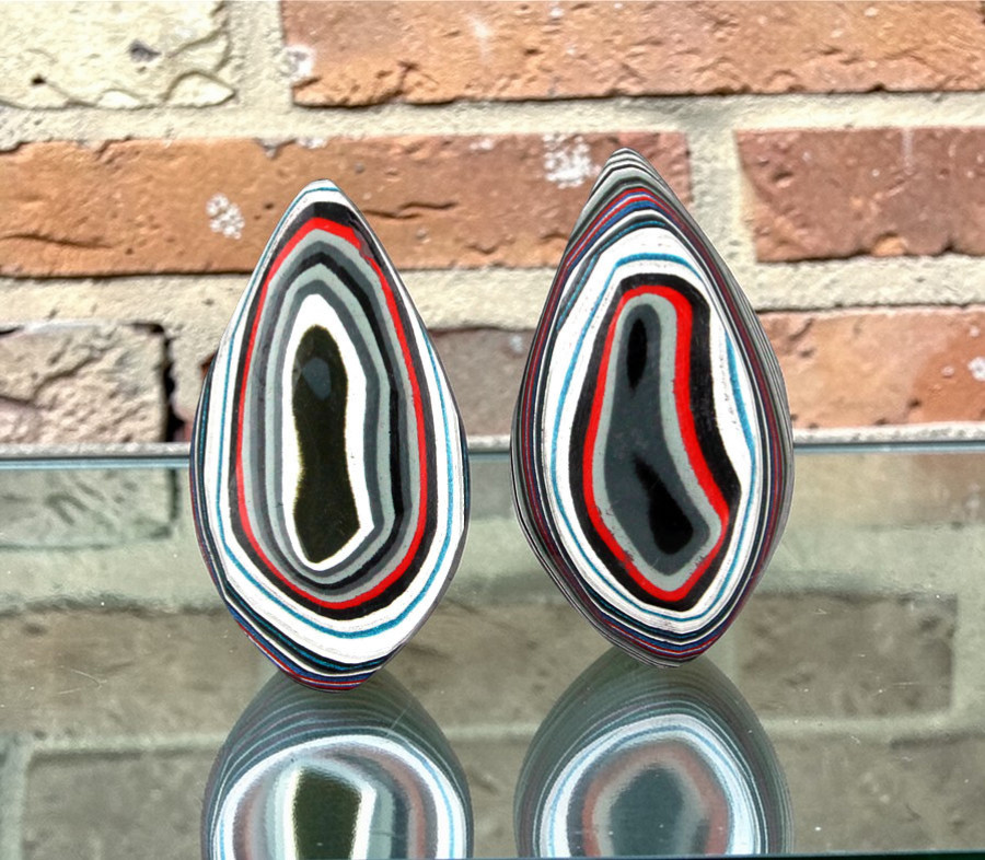  Fordite Jeep Pair of cabochons