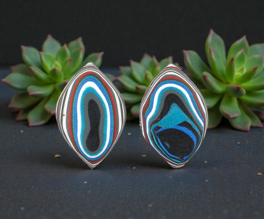 Fordite Jeep Pair of cabochons