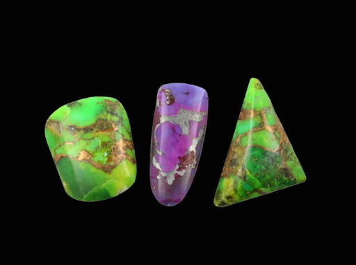 Hand Cut Mojave Turquoise with bronze and silver 3 small acent cabochons set of 3