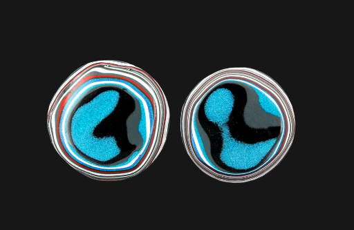 Jeep Metallic Blue Fordite Pair of cabochons