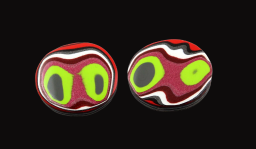 Metallic pink and Lime green  rare colourway Jeep Fordite Pair of cabochons